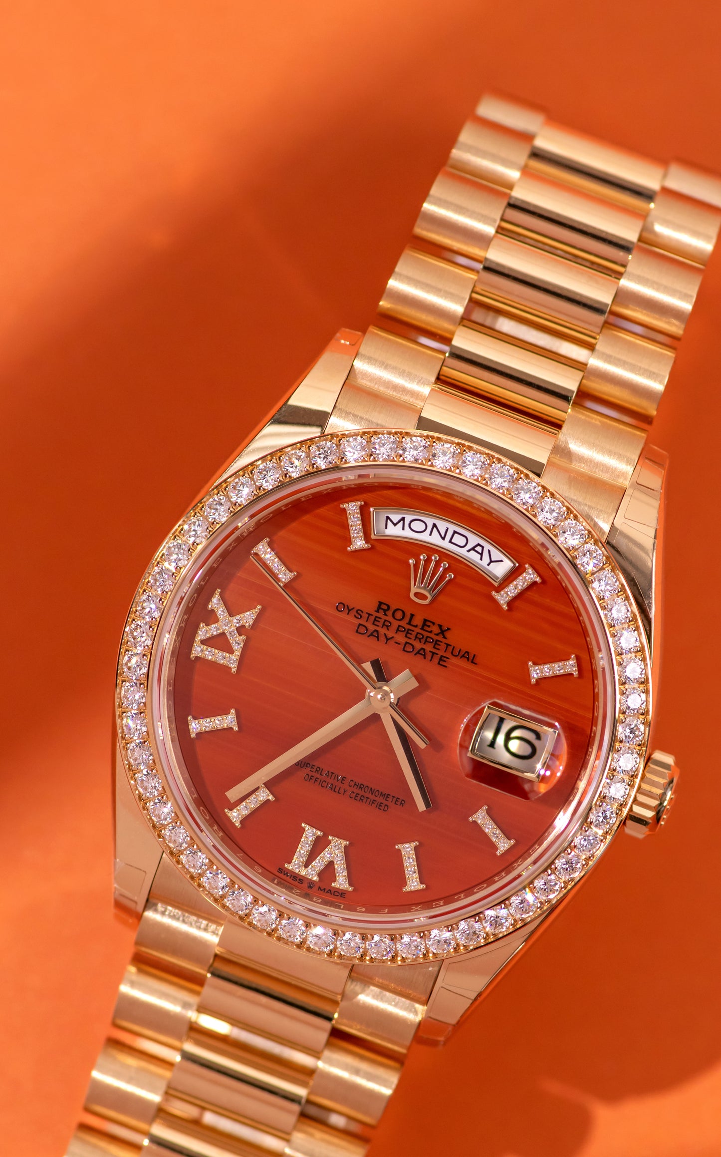 Rolex Oyster Perpetual Day-Date Orange Dial with Diamond 36mm