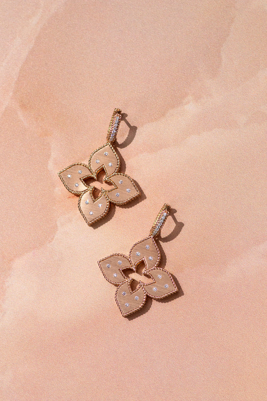 Roberto Coin Princess Flower Large Rose Gold Earrings