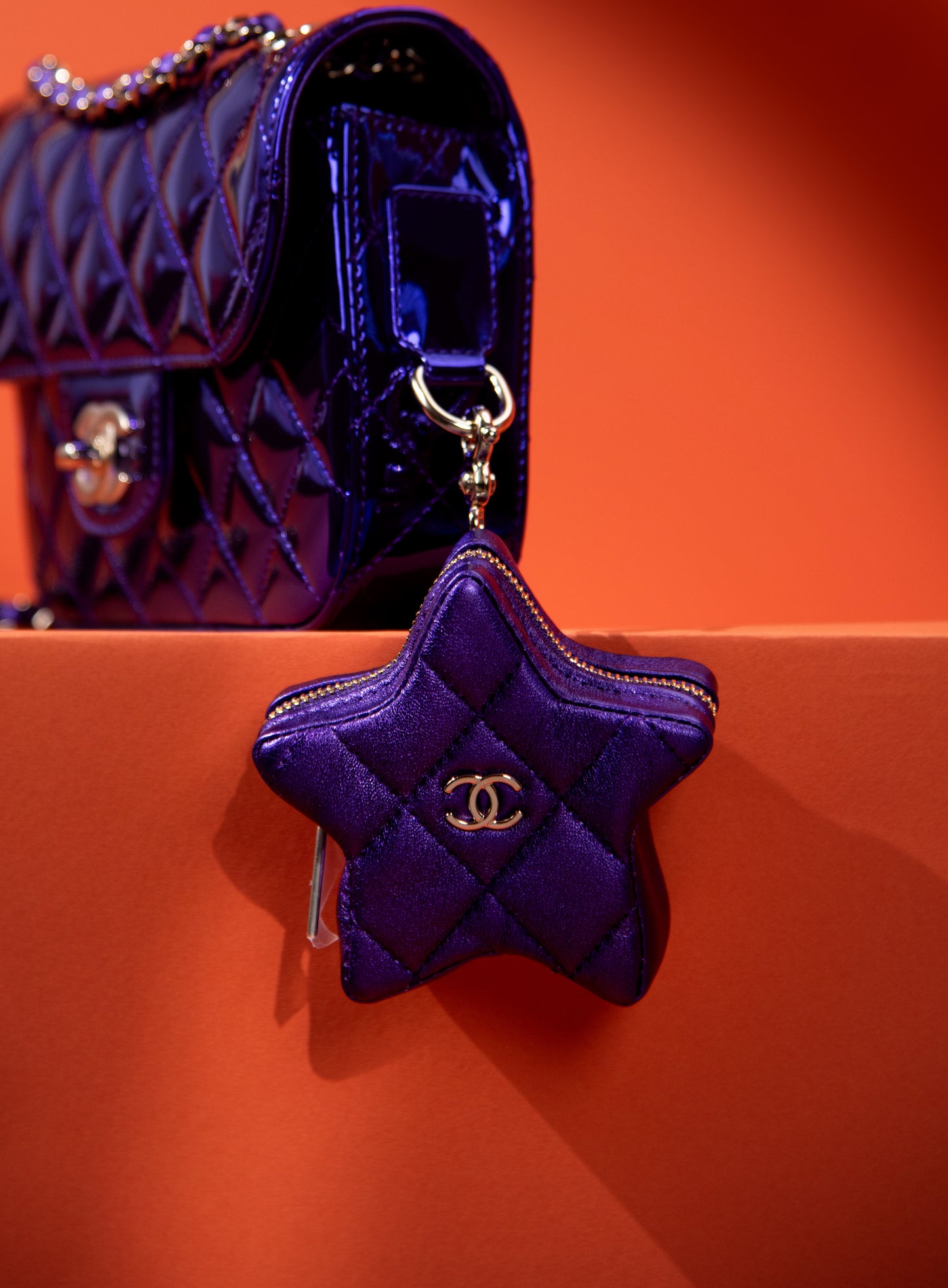 Chanel Metallic Purple Flap Bag with Star Coin Purse