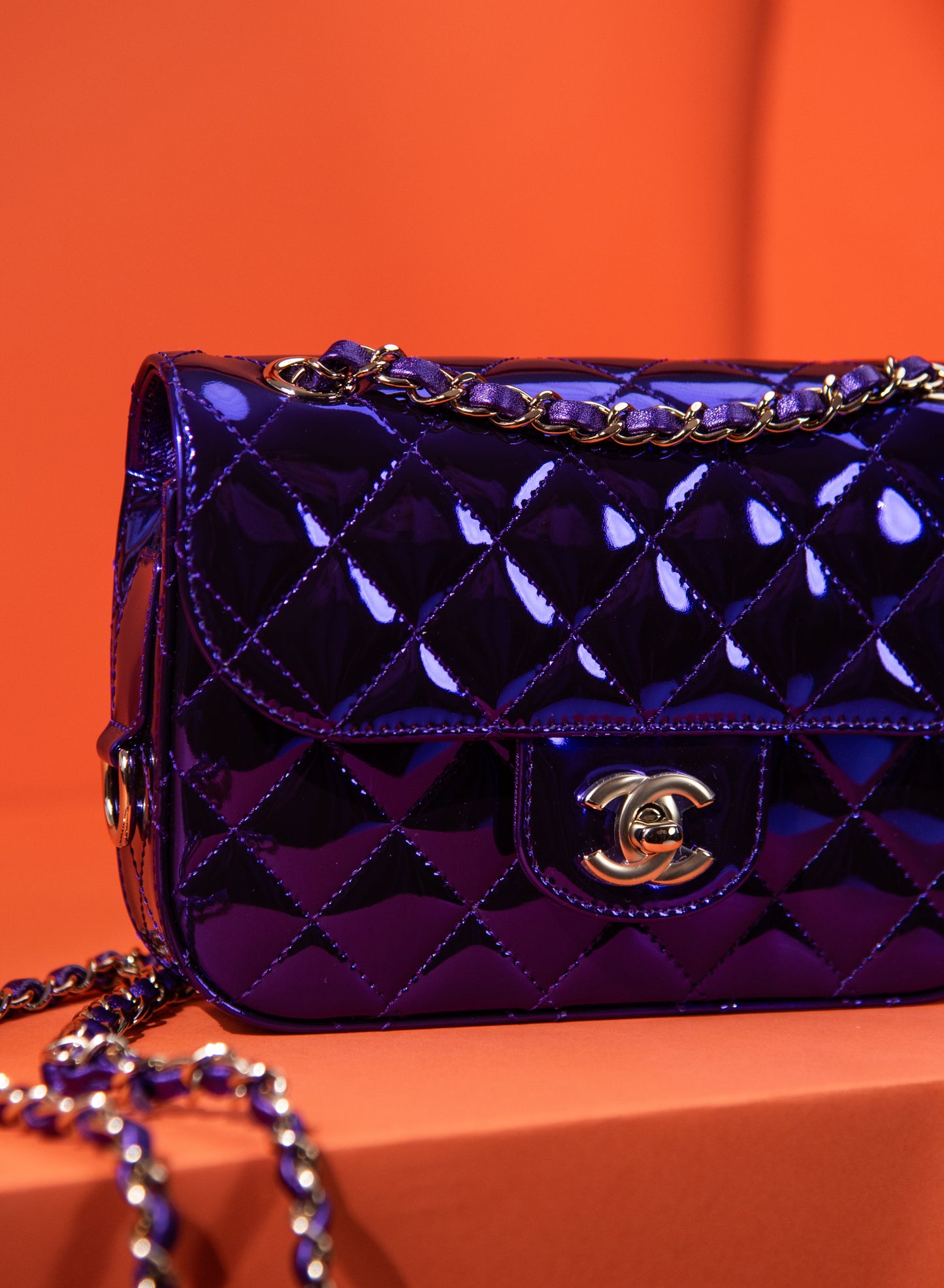 Chanel Metallic Purple Flap Bag with Star Coin Purse