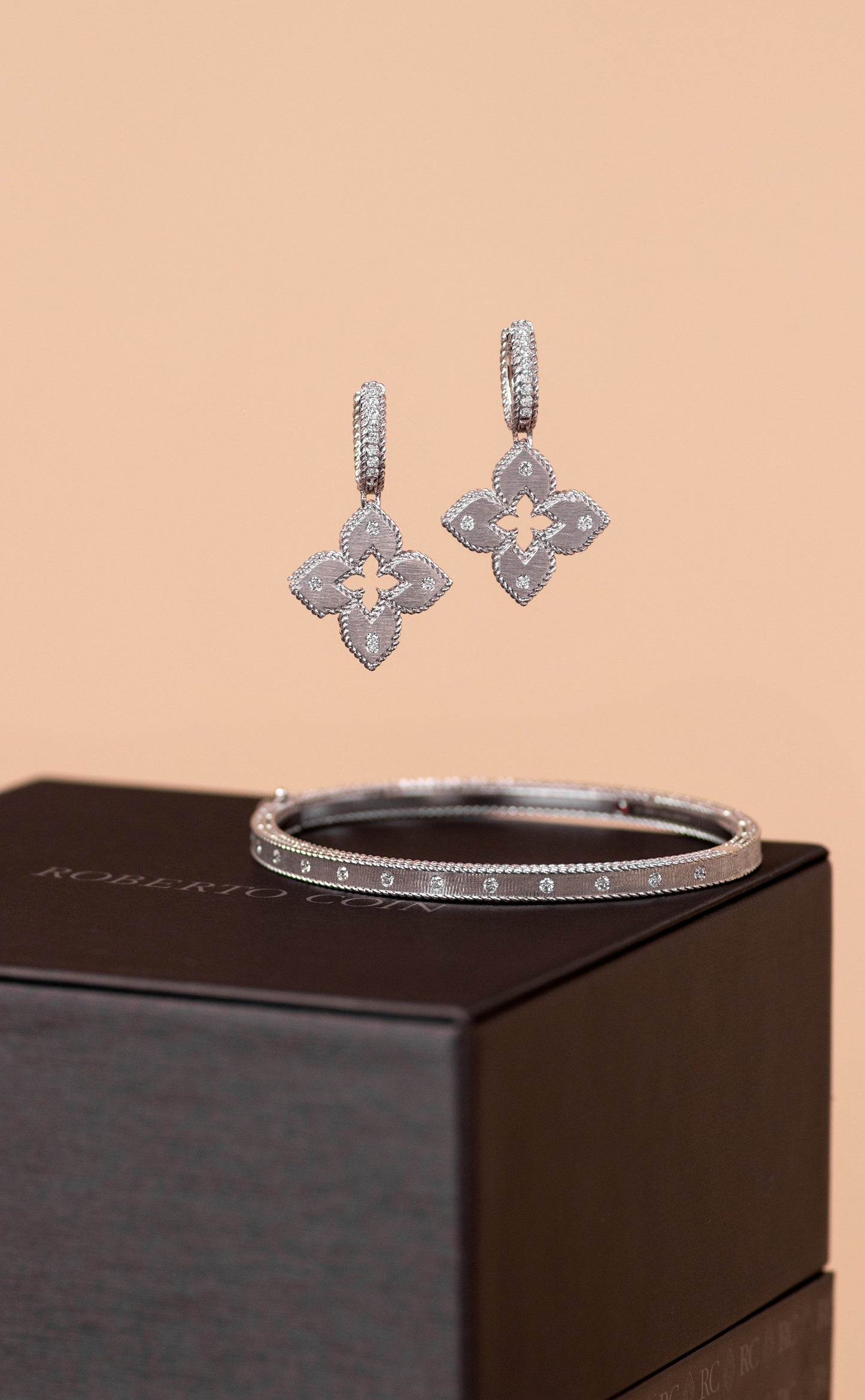 Roberto Coin Princess Flower White Gold Earrings and Bangle