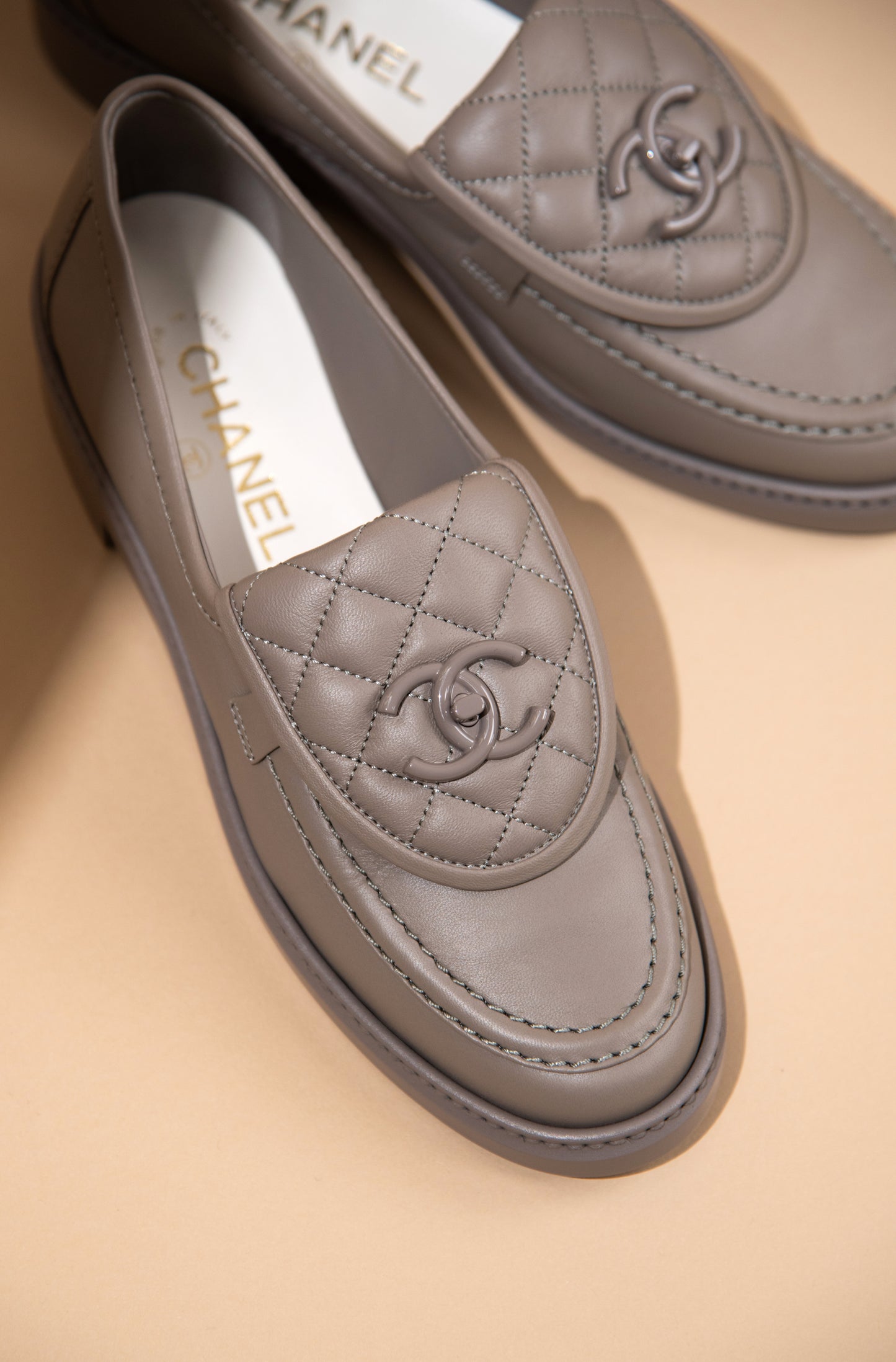Chanel Light Grey Moccasins