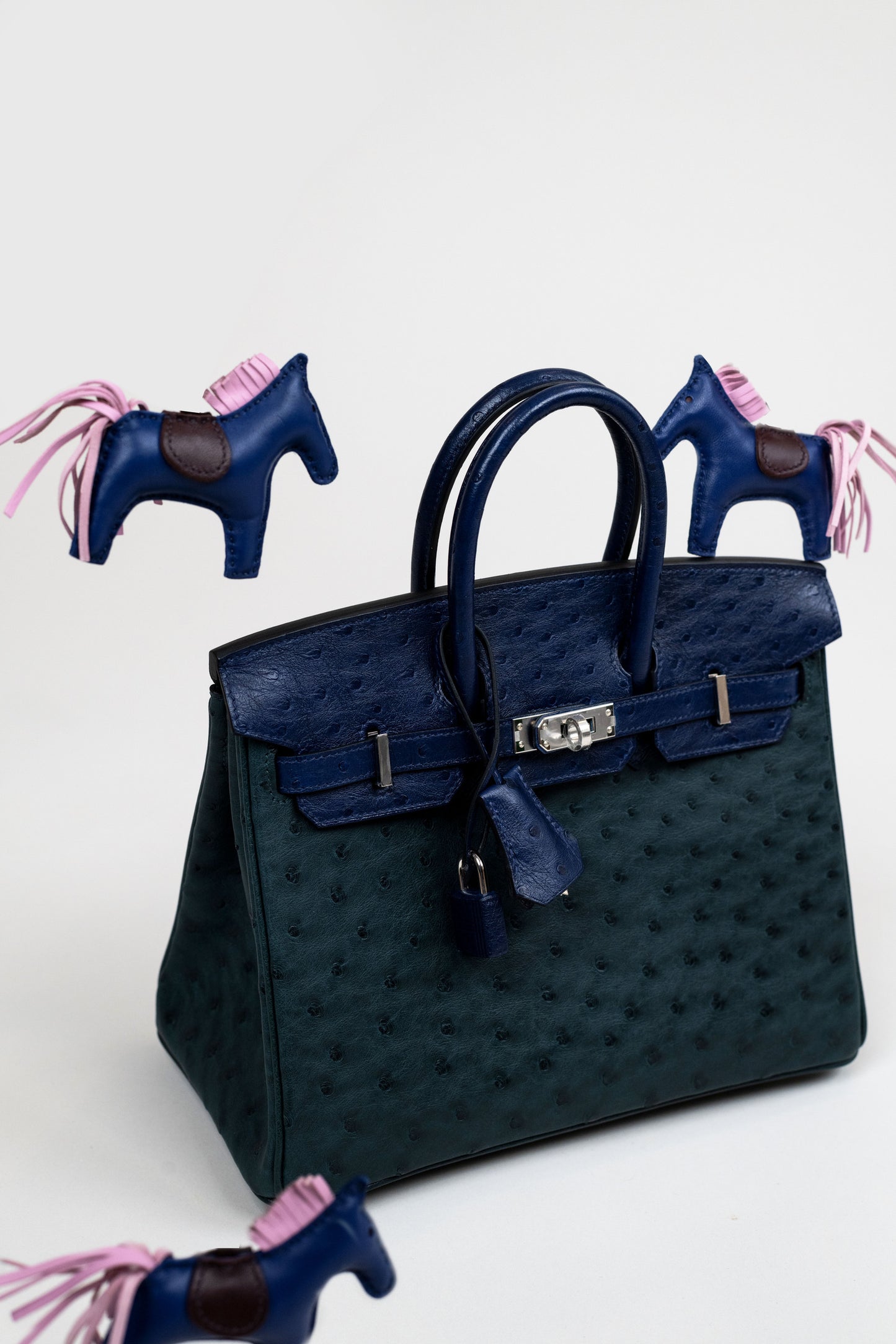 Hermès Birkin 25 Ostrich in Vert Cypress/Blue Iris PHW