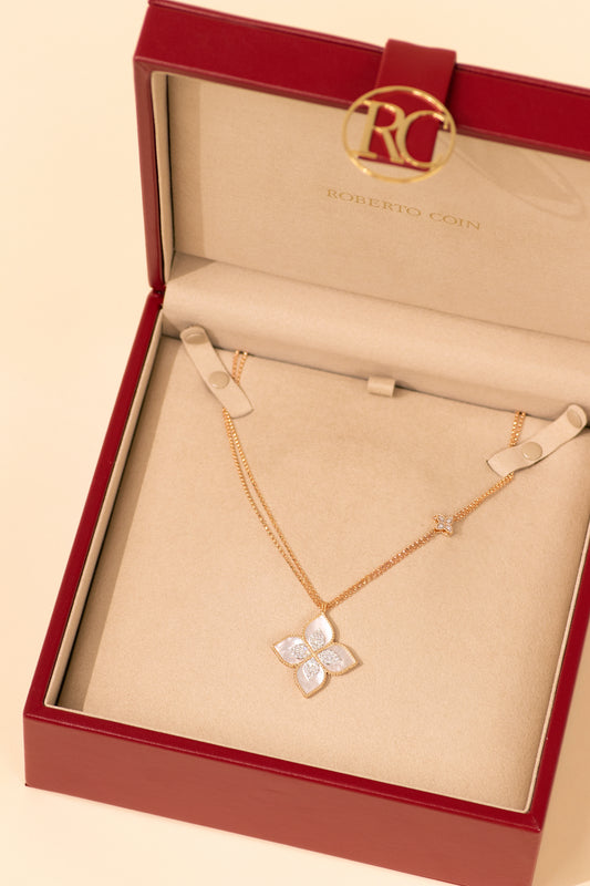 Roberto Coin Venetian Princess Diamond & Mother of Pearl Flower Long Necklace