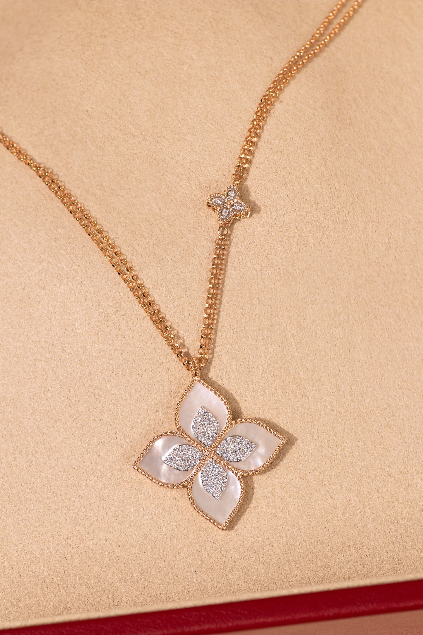 Roberto Coin Venetian Princess Diamond & Mother of Pearl Flower Long Necklace