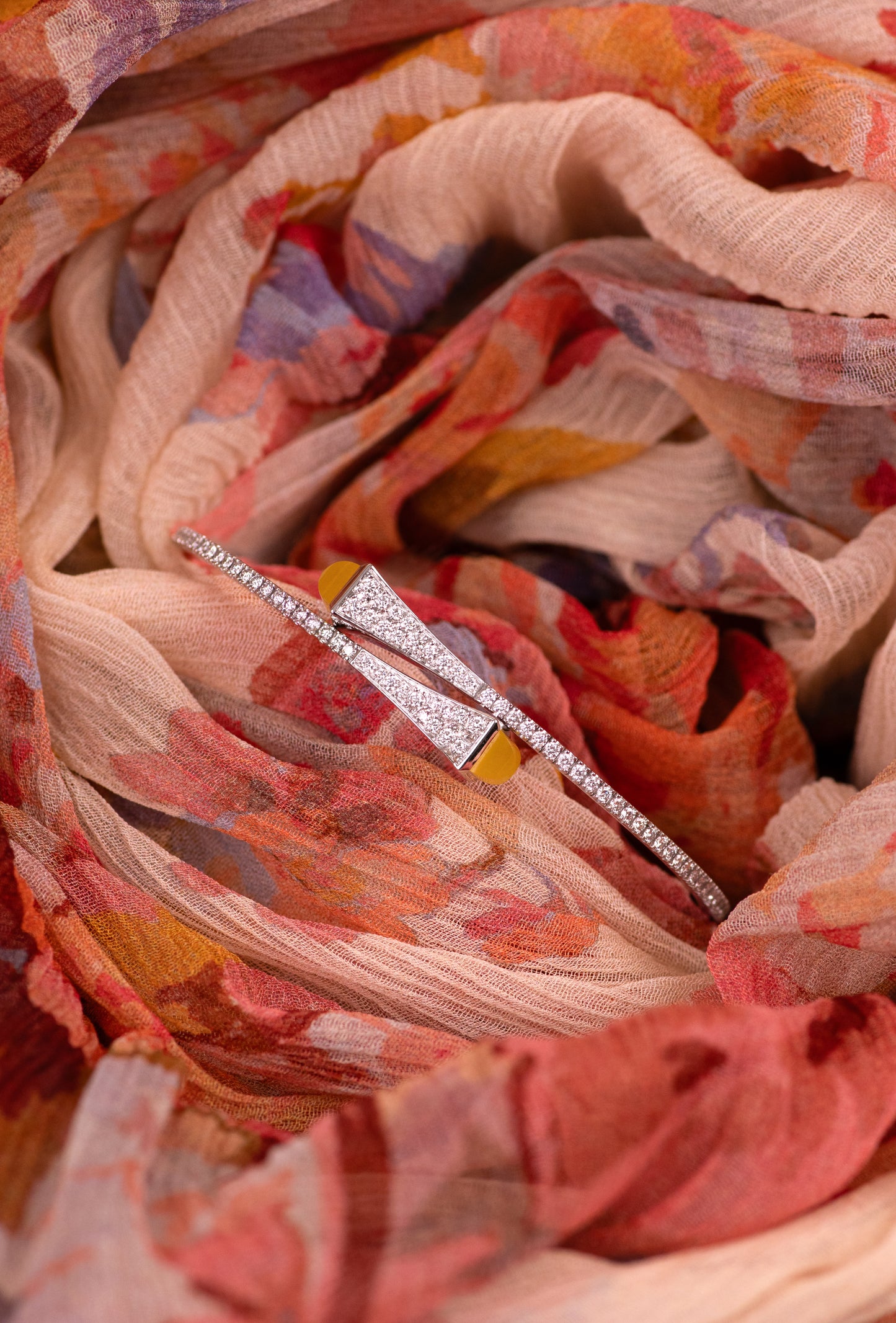 Marli Cleo White Gold Ring & Bangle with Diamonds & Yellow Quartzite Stone
