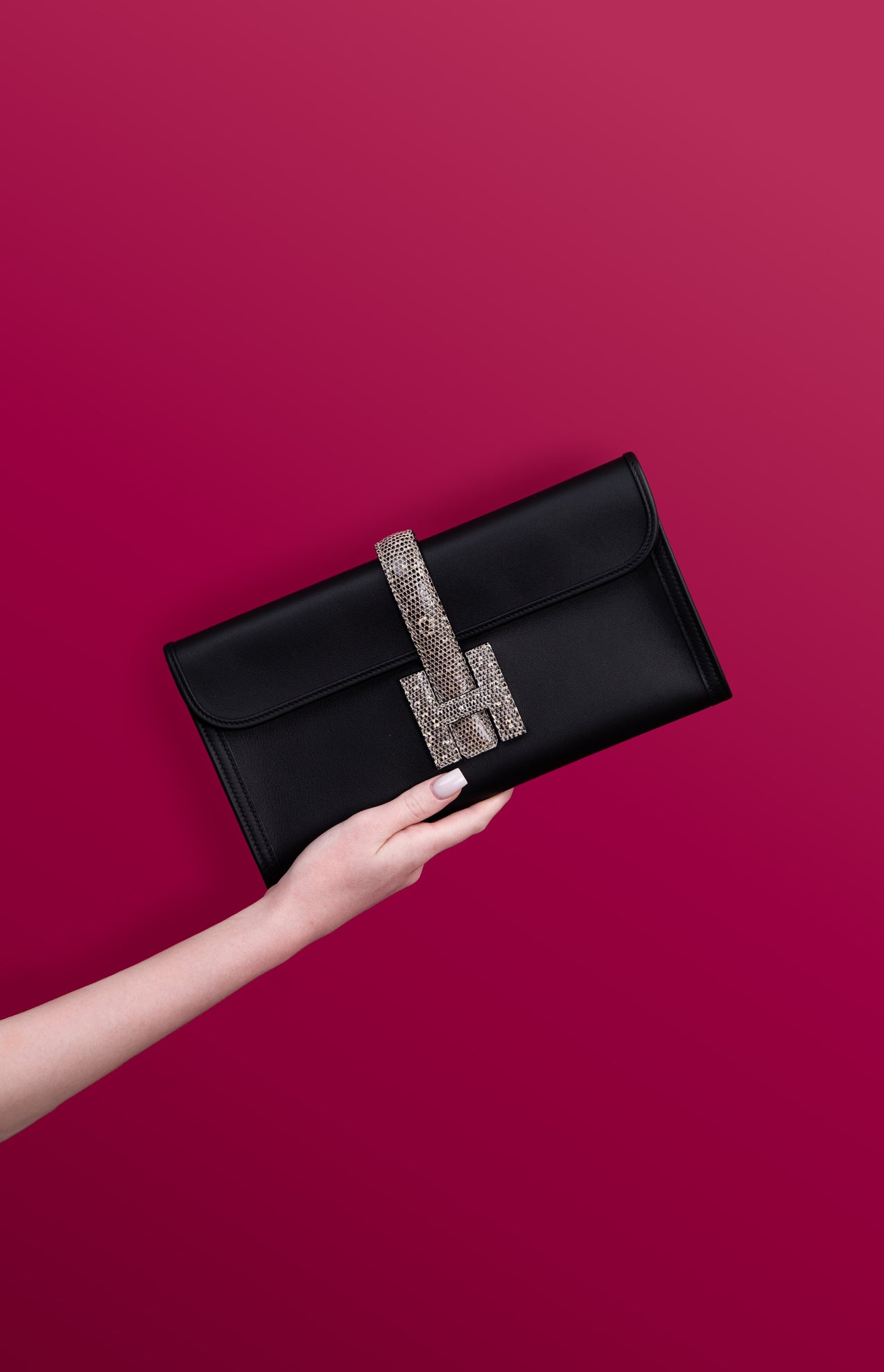 Hermès Jige Clutch in Black/Ombre Lizard Touch