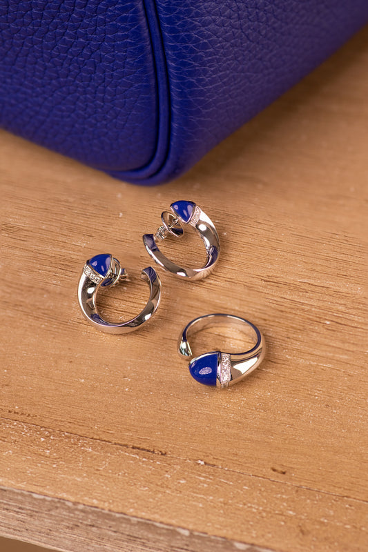 أقراط وخاتم مارلي كليو من الذهب الأبيض والألماس/اللازورد