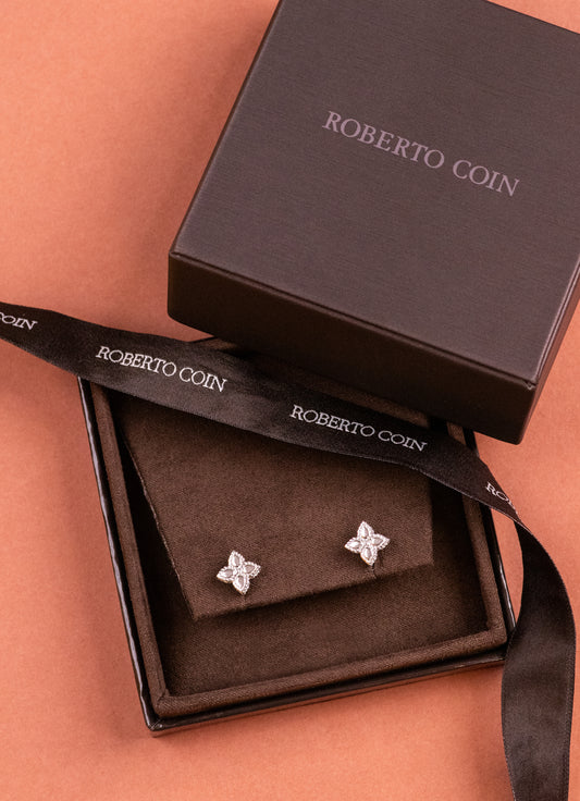 Roberto Coin Princess Flower Small White Gold Earrings