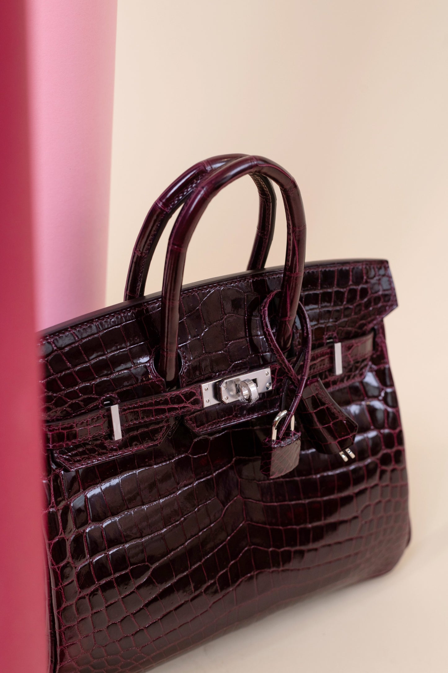 Hermès Birkin 25 Shiny Crocodile in Bordeaux