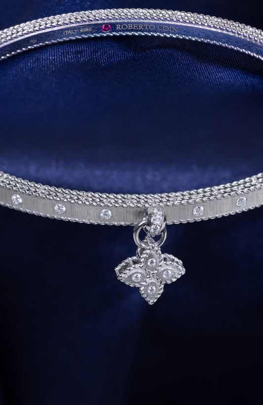 Roberto Coin Princess Flower Symphony Diamond Flower Charm Bangle