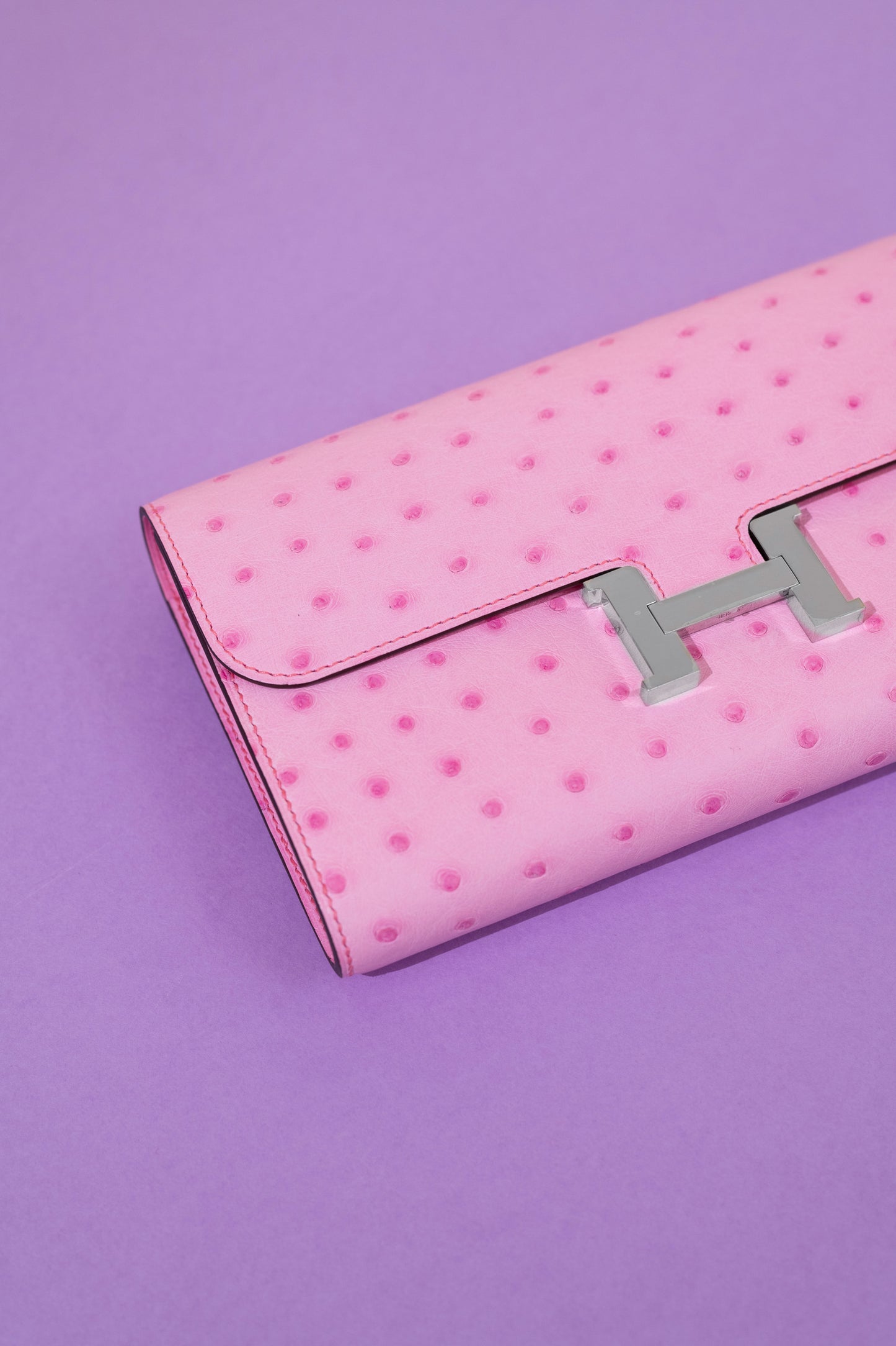 Hermès Constance Ostrich Wallet Bubblegum PHW