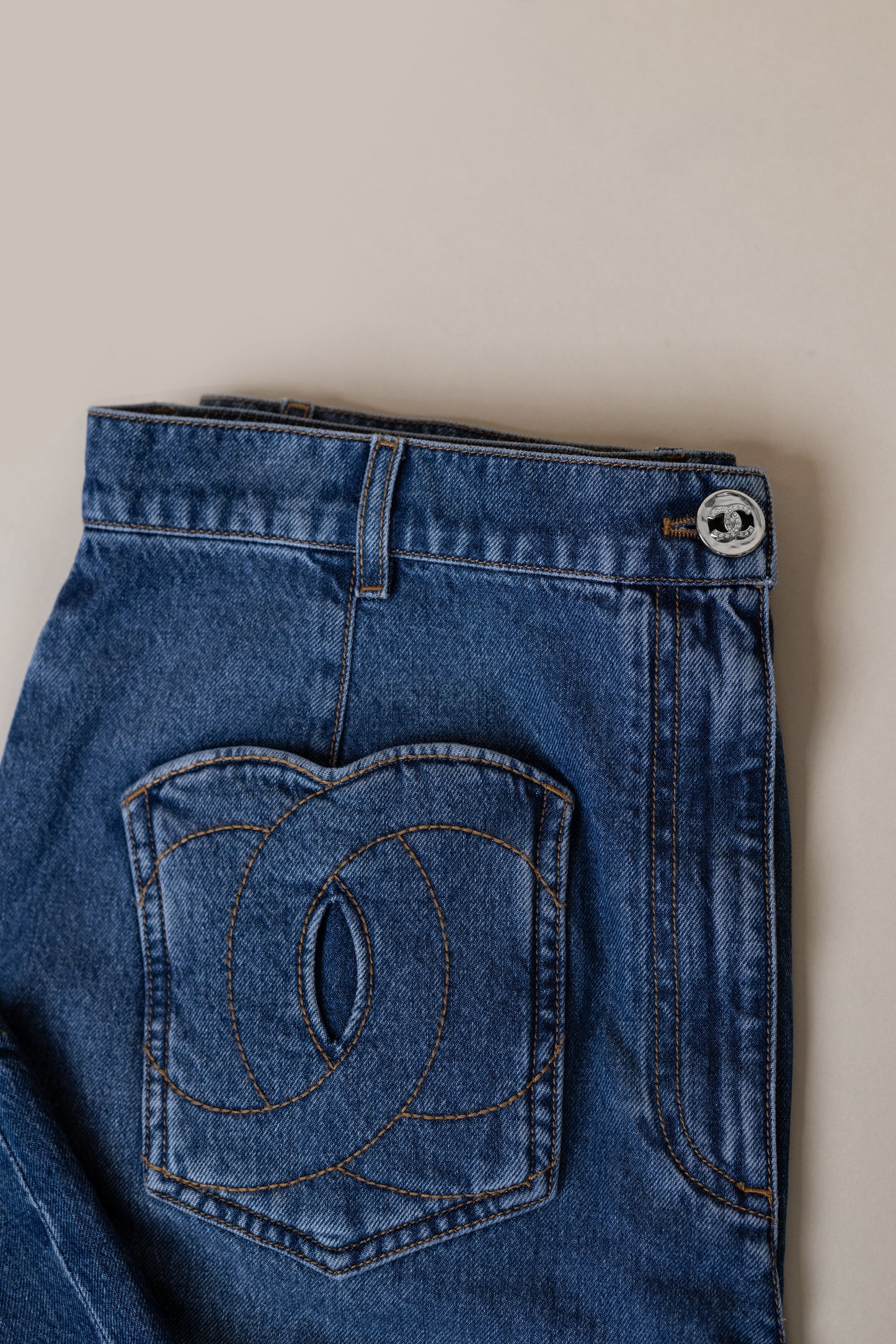 Chanel Denim Jeans & Hoop Chain White Bag
