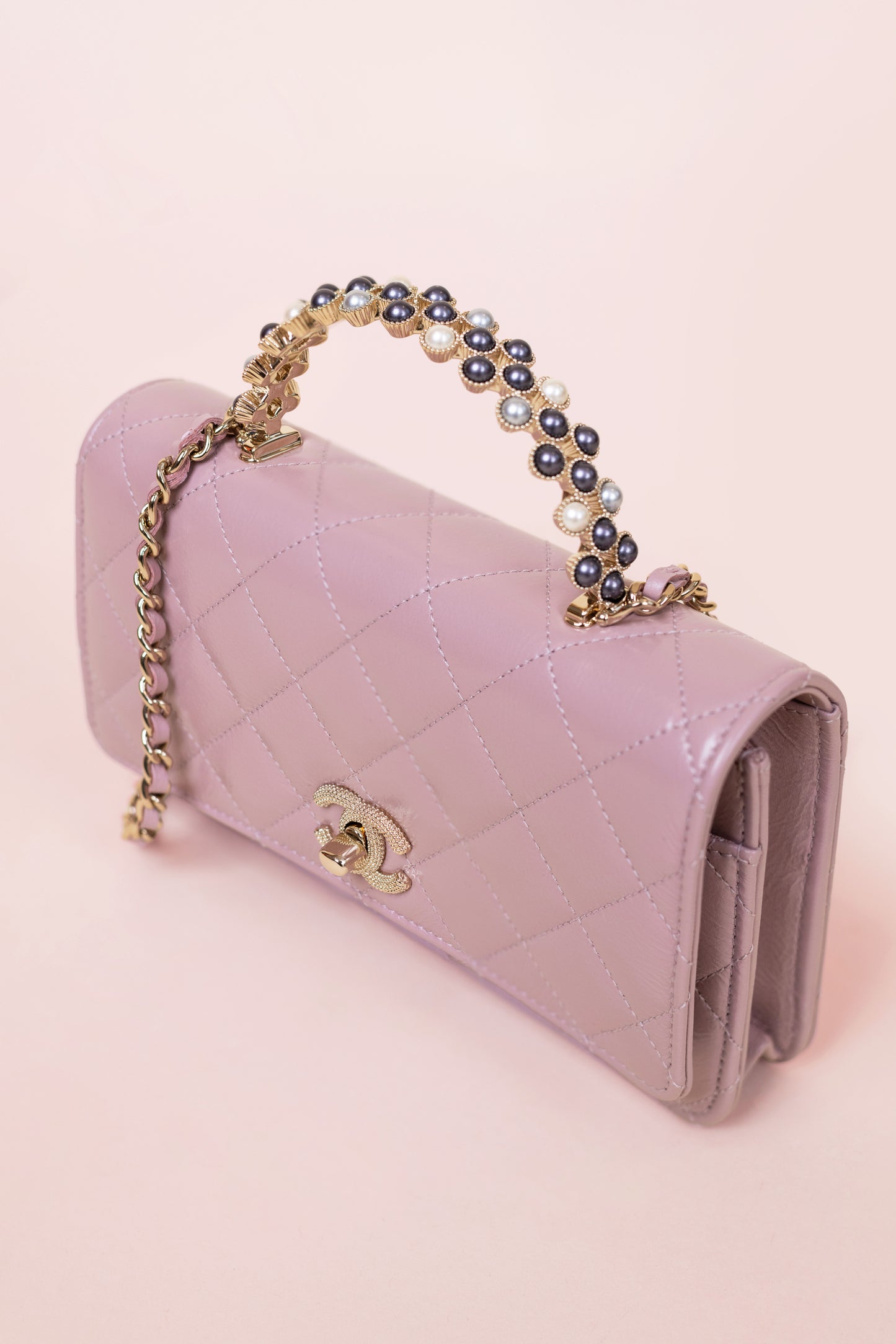 Chanel Light Pink Wallet with Handle & Chain