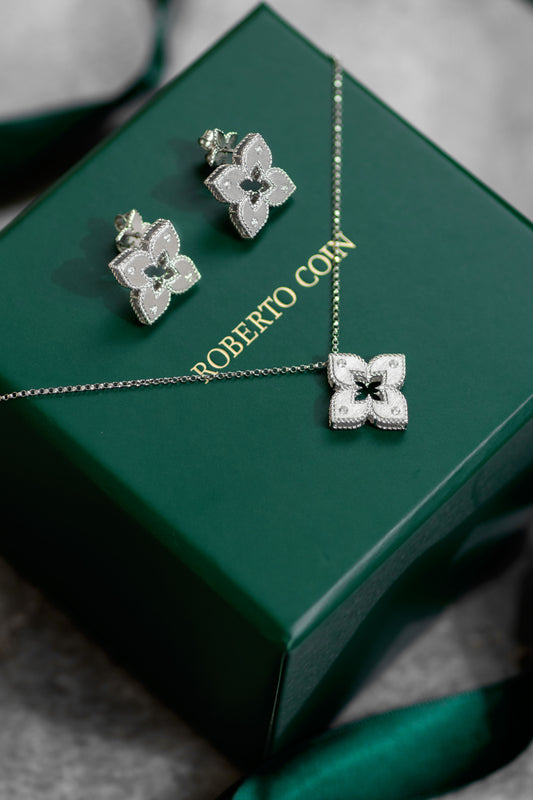 Roberto Coin White Gold Princess White Gold Flower Set
