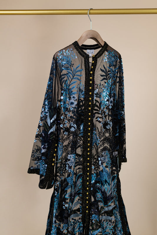 Miguelina Basima Metallic Tweed-Trimmed Sequined Embroidered Tulle Kaftan
