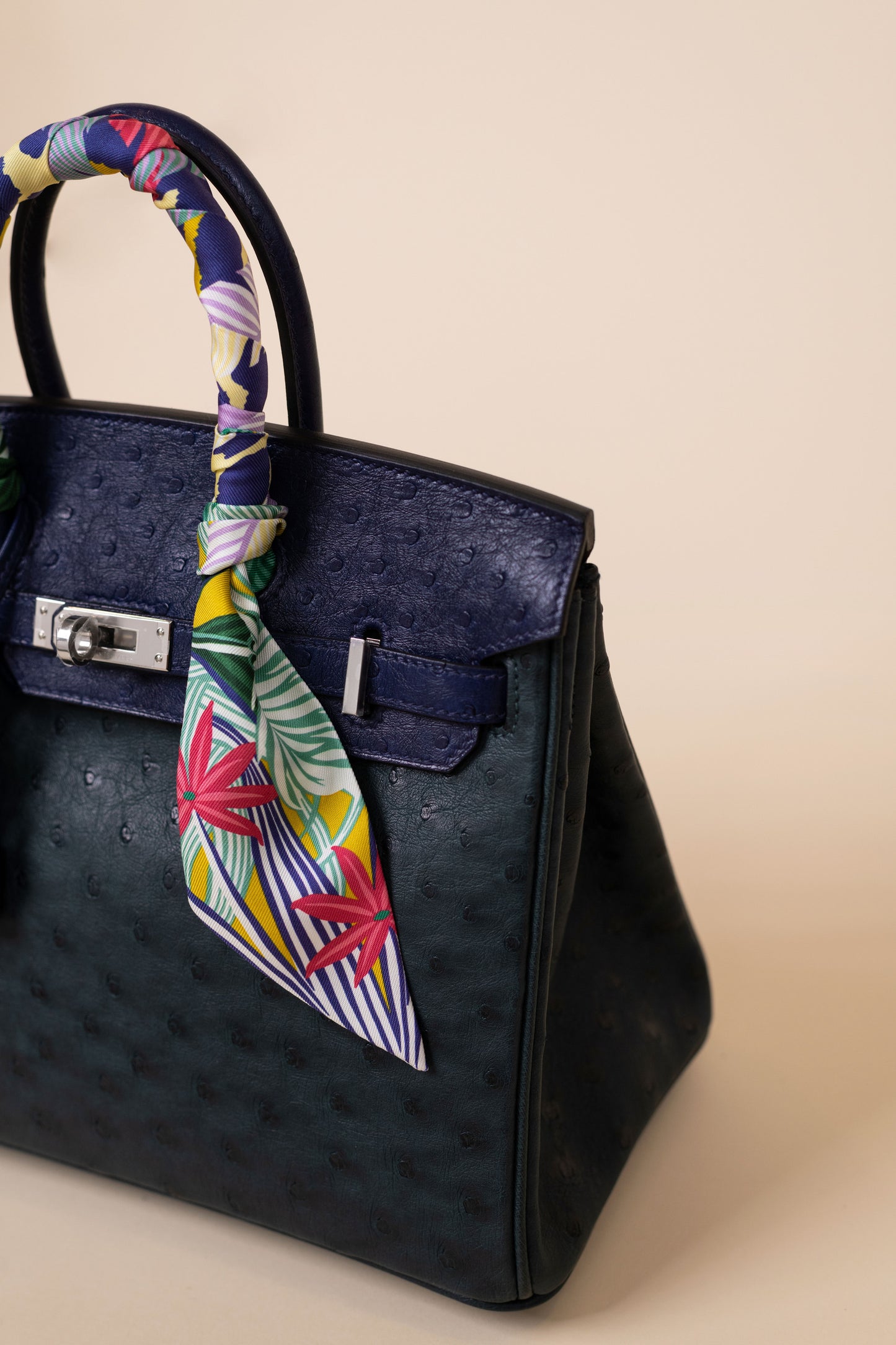 Hermès Birkin 25 Ostrich in Vert Cypress/Blue Iris PHW