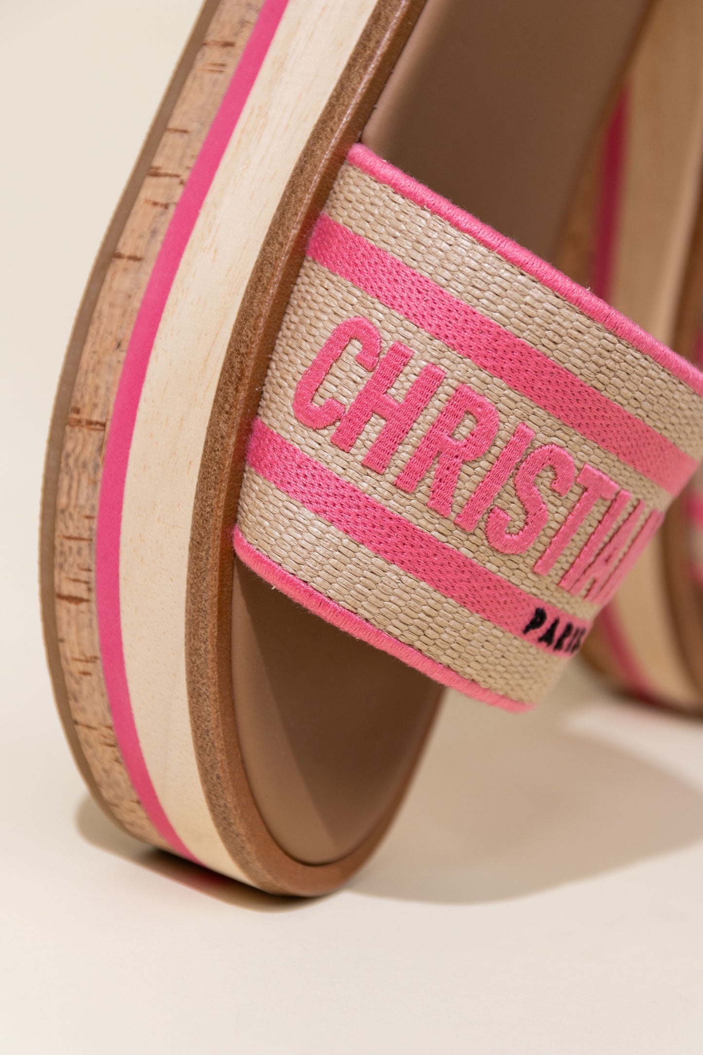 Dior Dioriviera Dway Platform Slides in Natural Raffia & Candy Pink