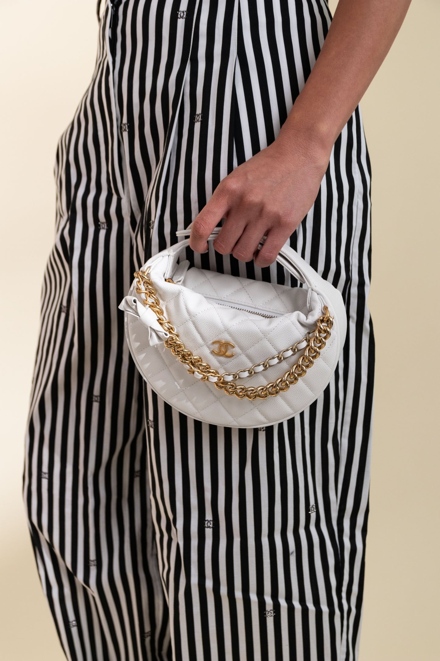 Chanel White Shiny Calfskin Pouch
