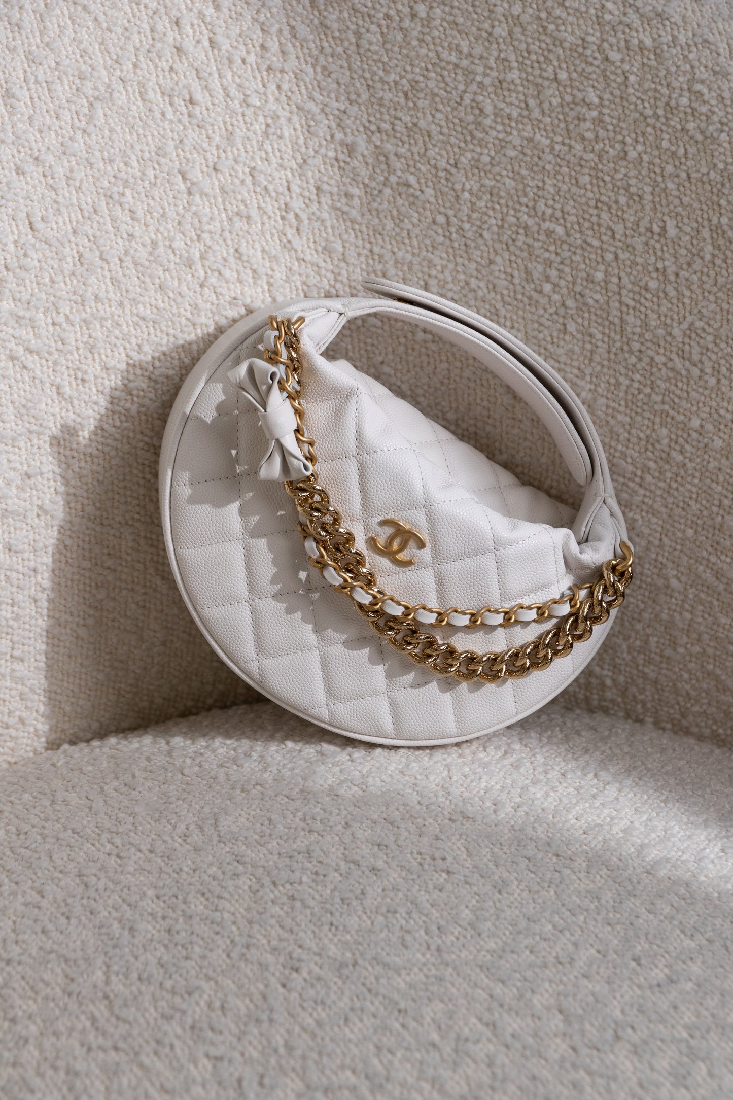 Chanel White Shiny Calfskin Pouch