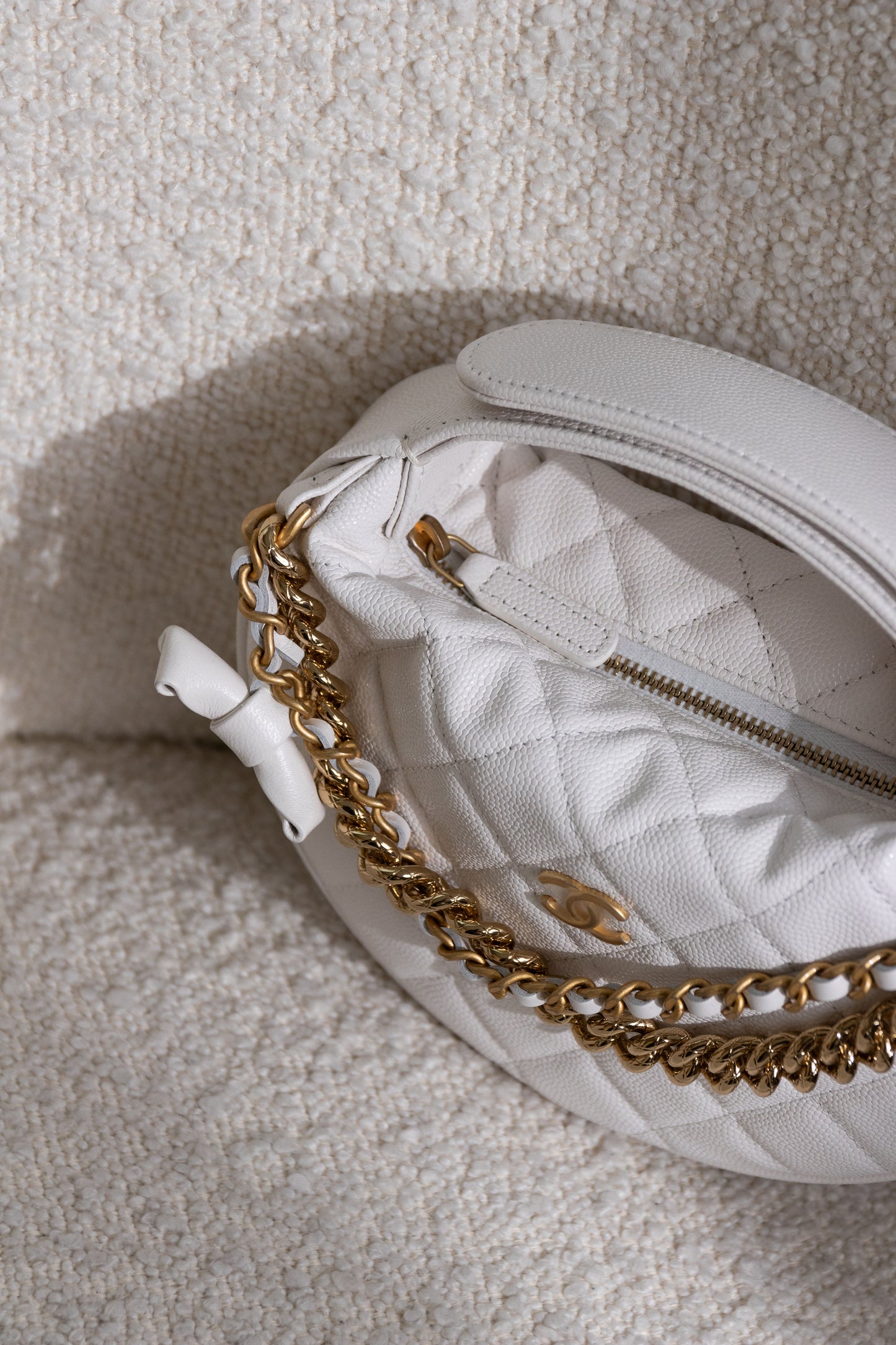 Chanel White Shiny Calfskin Pouch