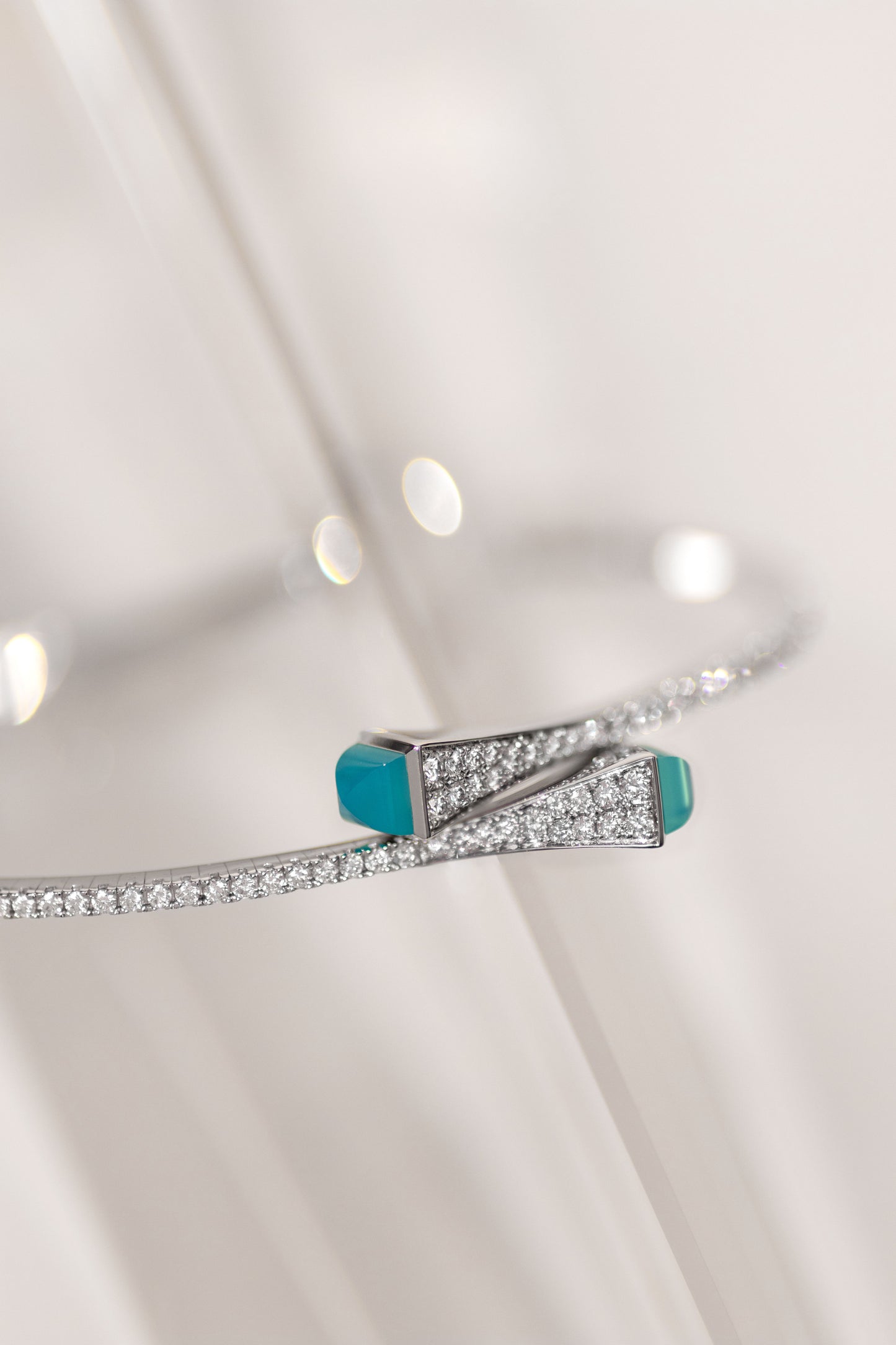 Marli Cleo White Gold Diamond Bangles in Blue Chalcedony, Pink Quartzite, & Moonstone