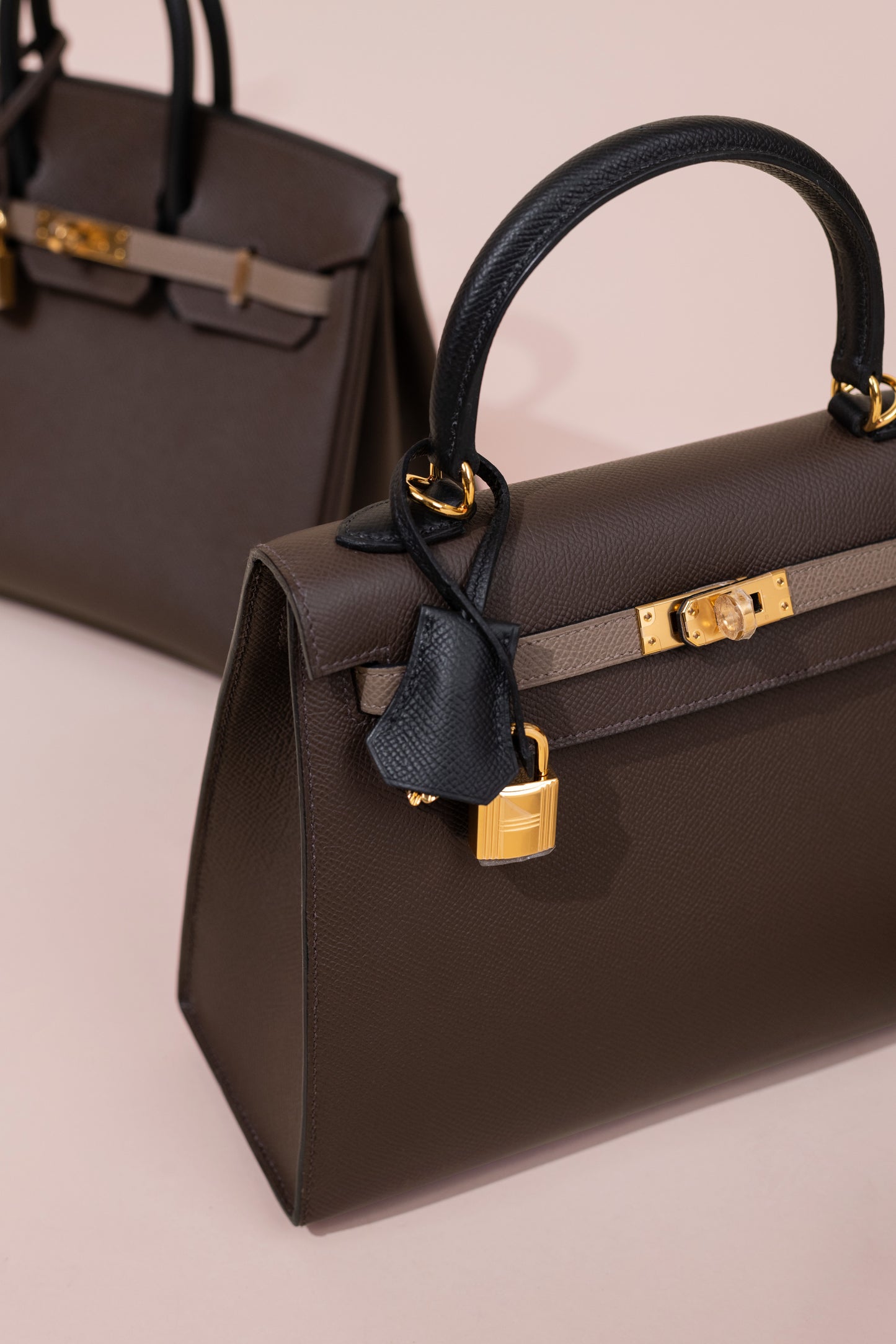 Hermès Birkin 25 & Kelly 25 Tricolor Ecorce/Etoupe/Black GHW