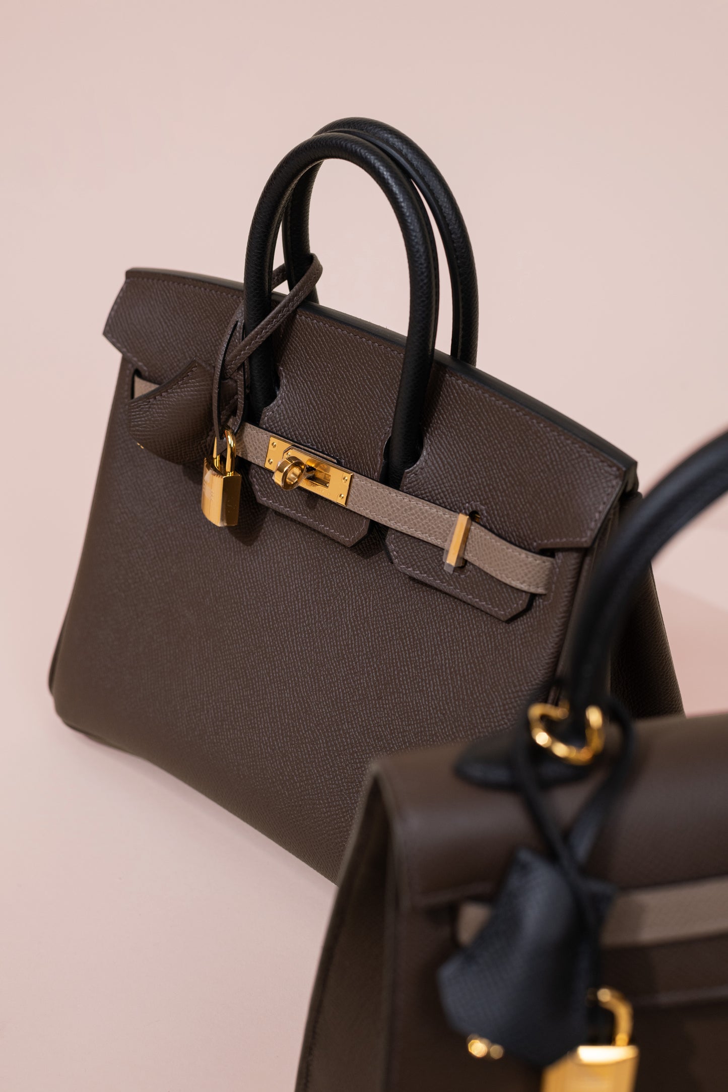 Hermès Birkin 25 & Kelly 25 Tricolor Ecorce/Etoupe/Black GHW