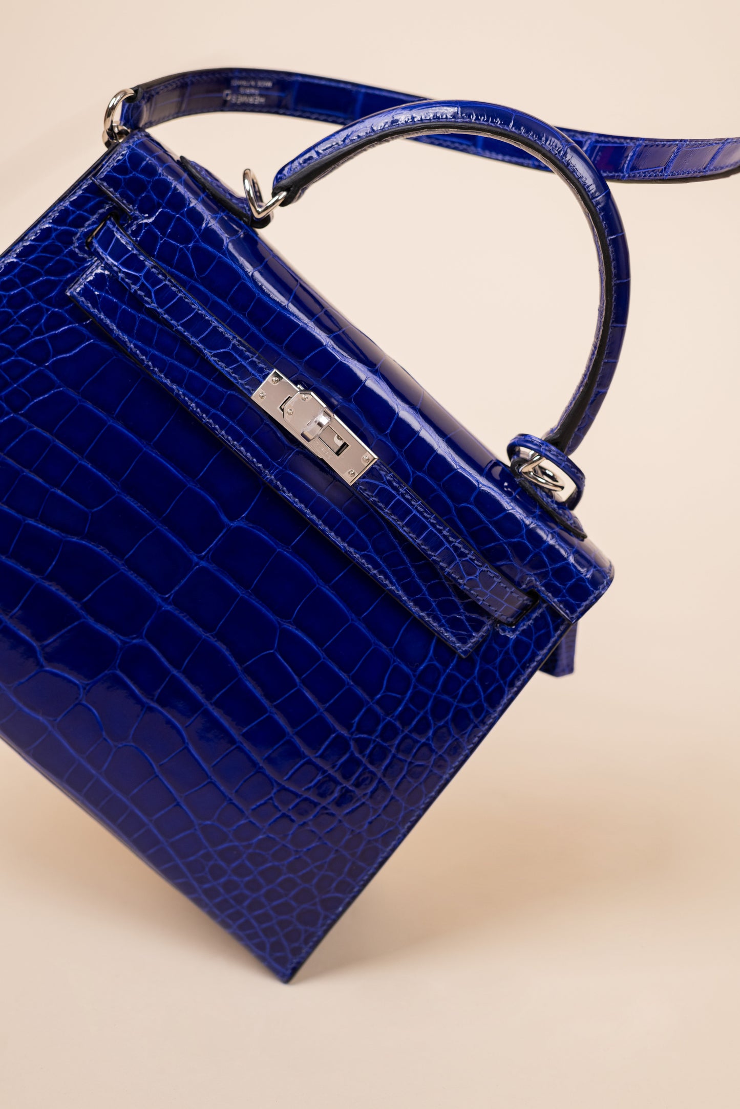 Hermès "Brides de Gala et en Fleurs" Caftan & Kelly 25 Shiny Alligator Blue Electrique PHW