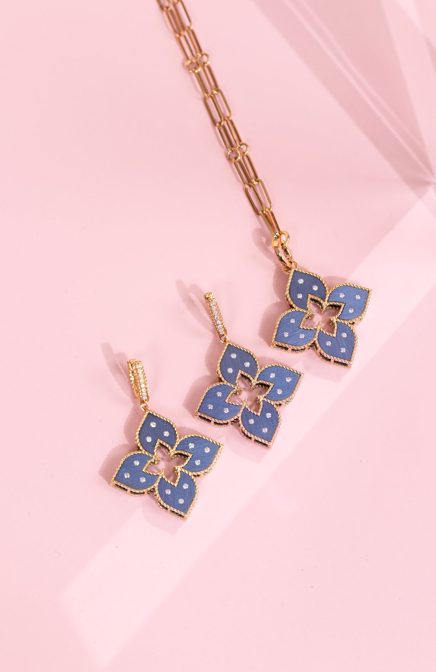 Roberto Coin Venetian Princess Rose Gold Blue Titanium Flower Set