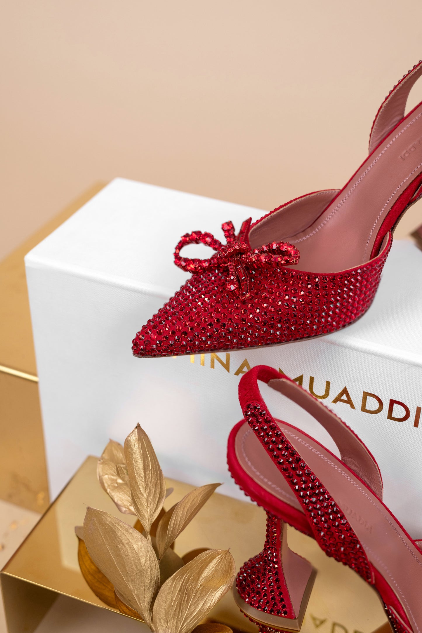 Amina Muaddi Slingback Red Crystals