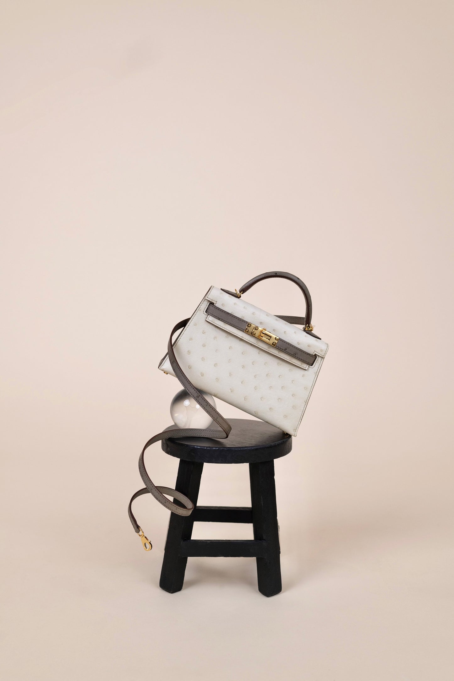 Hermès HSS Mini Kelly 20 Ostrich in Beton/Graphite GHW