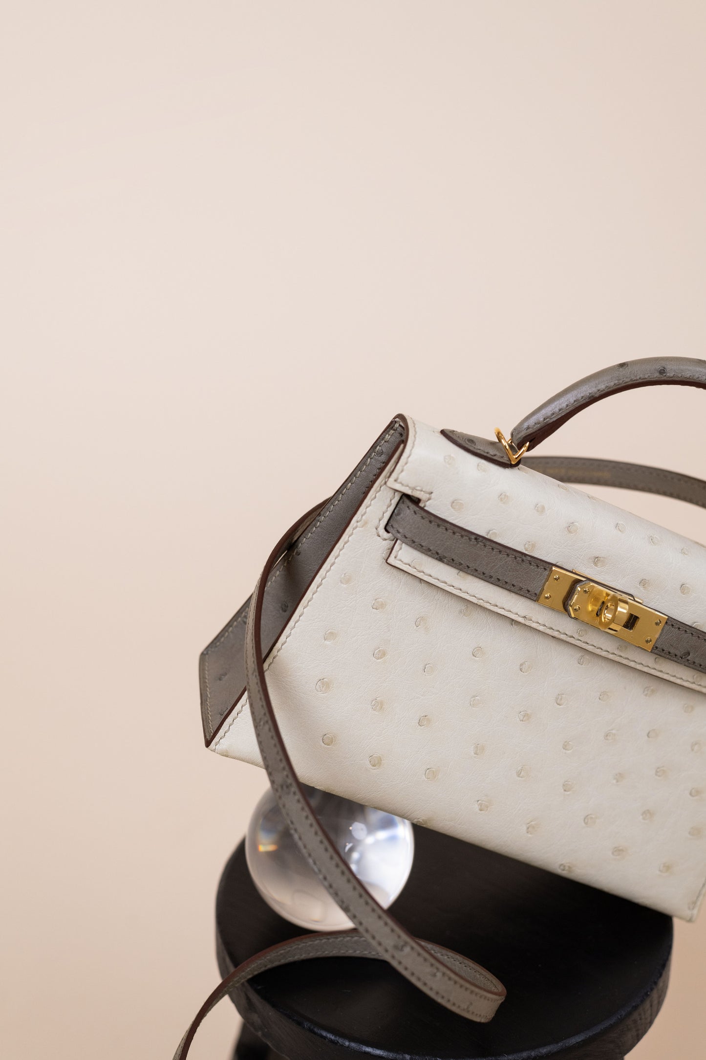 Hermès HSS Mini Kelly 20 Ostrich in Beton/Graphite GHW