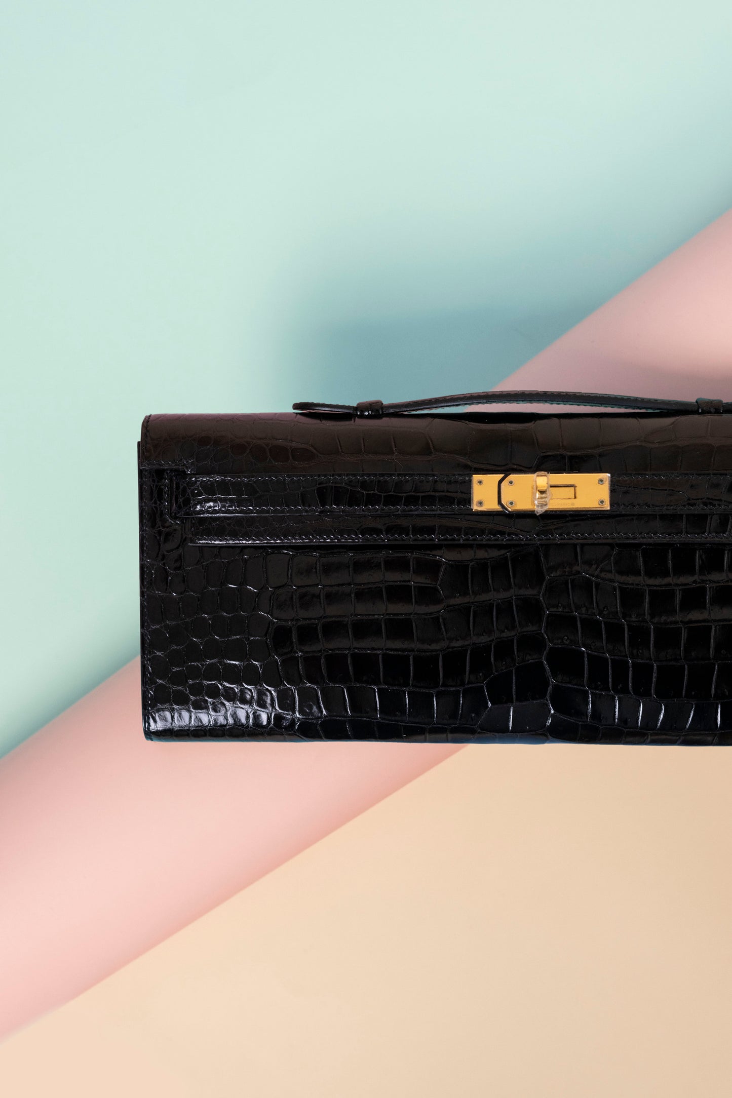 Hermès Black Kelly Cut in Shiny Crocodile GHW