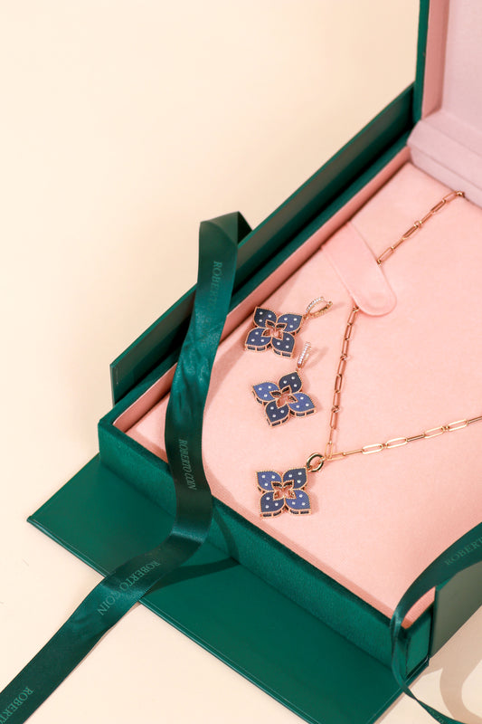 Roberto Coin Venetian Princess Rose Gold Blue Titanium Flower Set