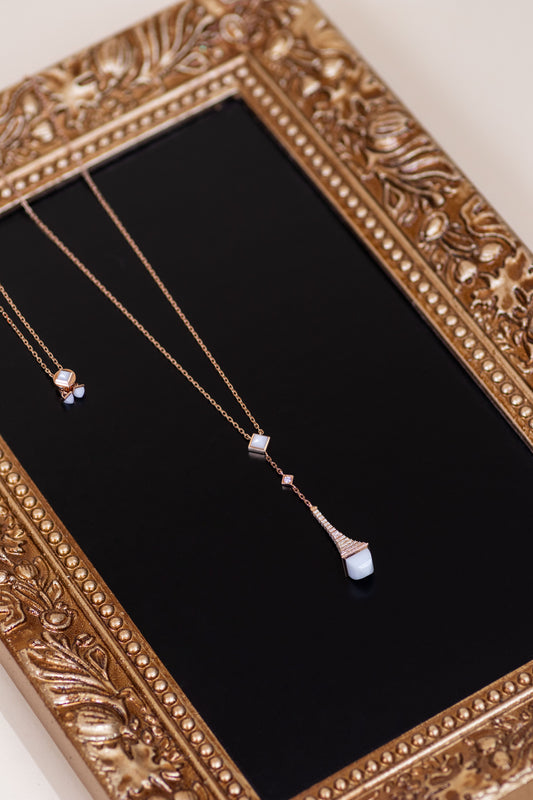 Marli Cleo Rose Gold Diamond/White Agate Pendant