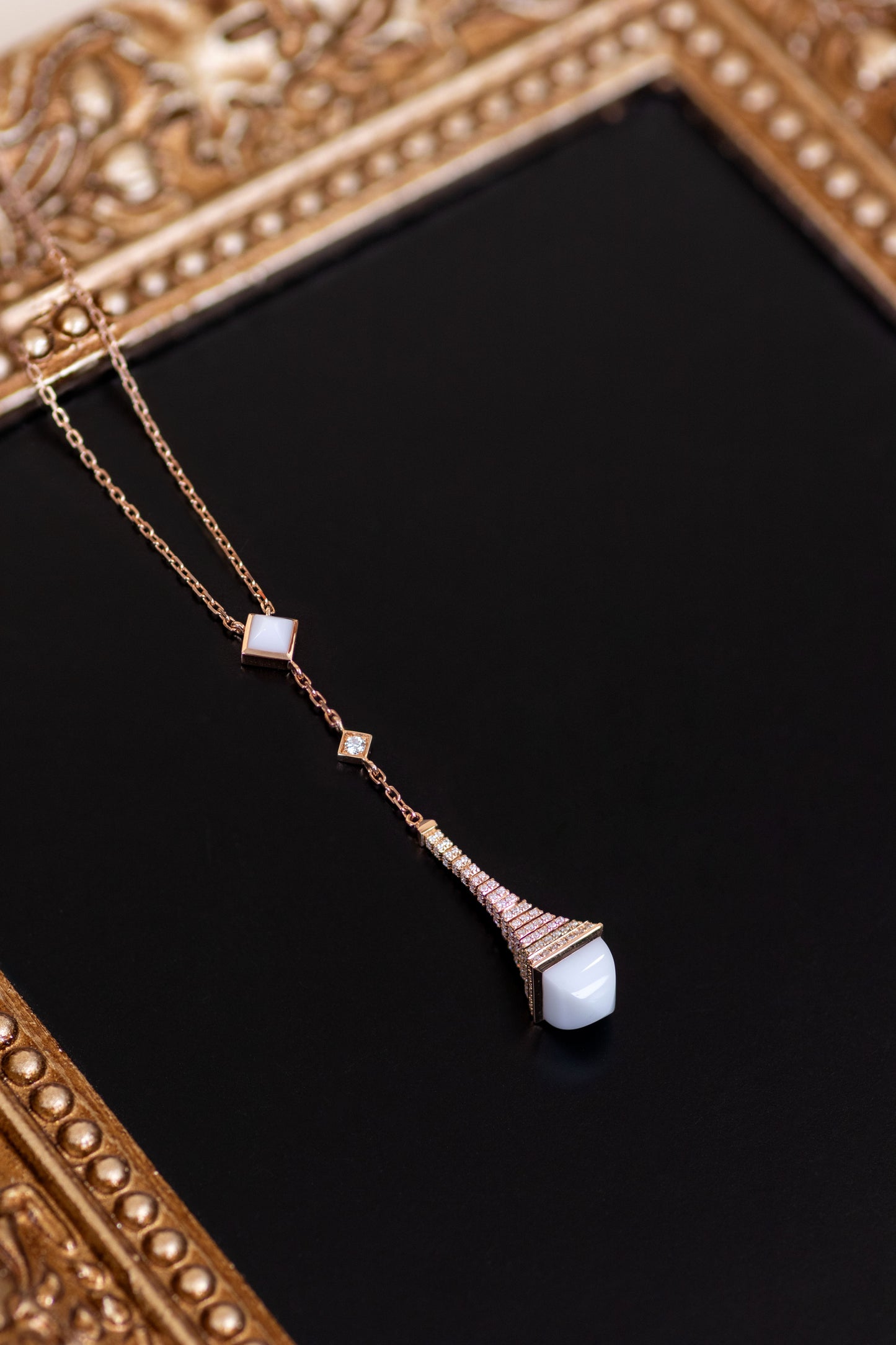 Marli Cleo Rose Gold Diamond/White Agate Pendant