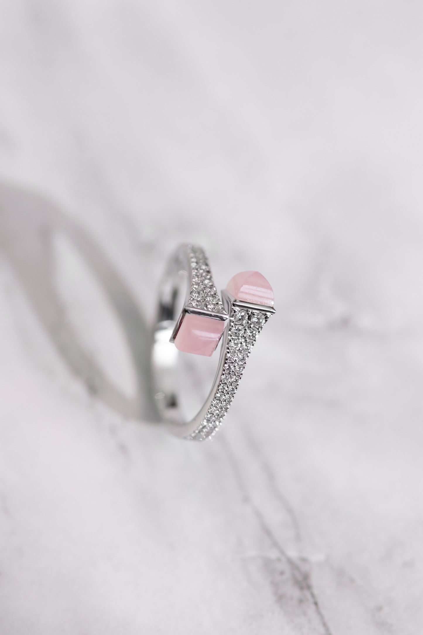 Marli Cleo Bangle & Ring in White Gold Diamond/Pink Quartzite