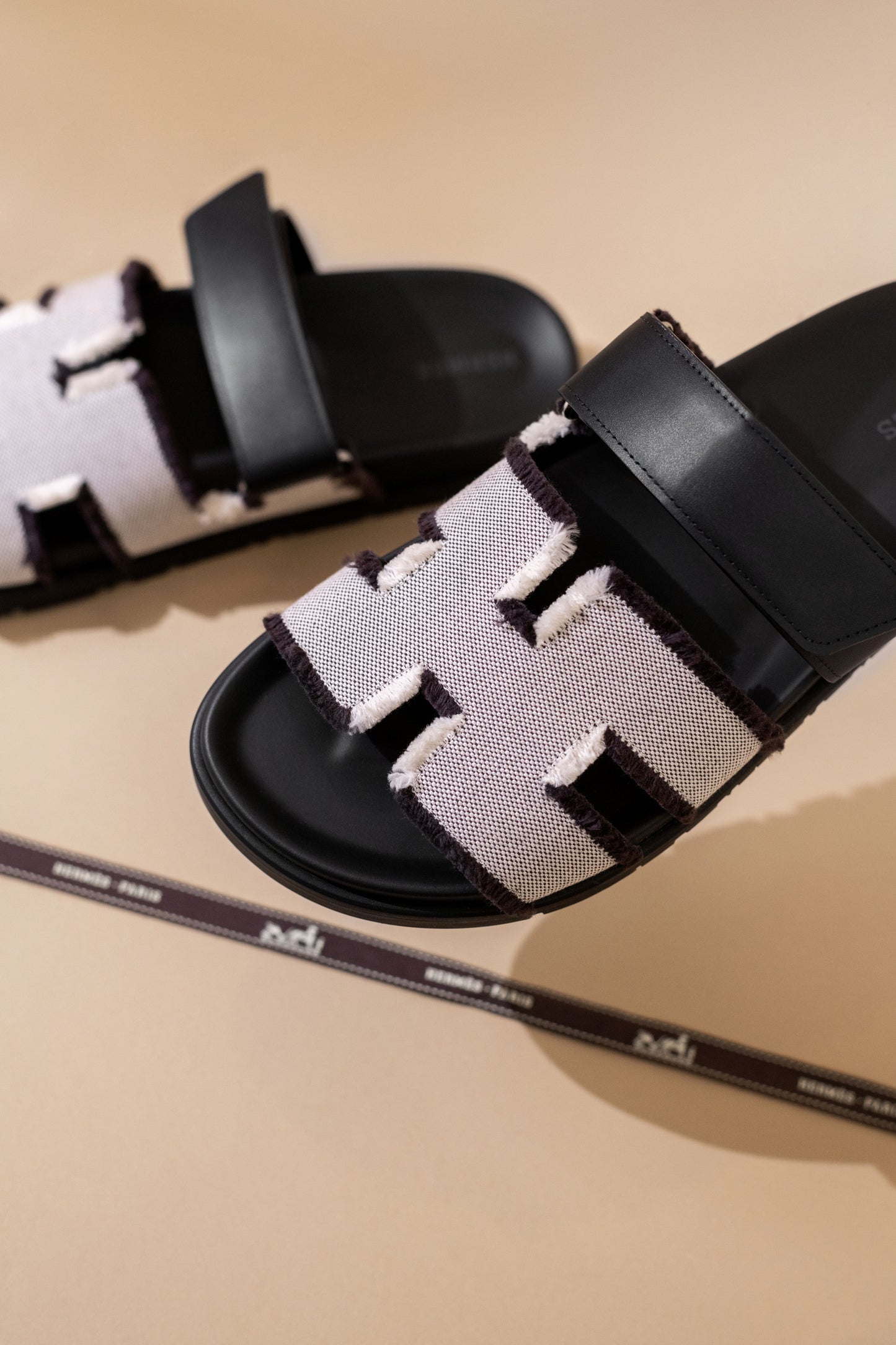 Hermès Canvas Chypre Sandals in Black