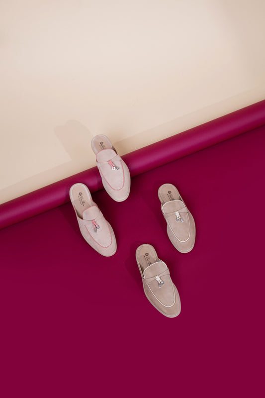 Loro Piana Babouche Loafers in Pink Sand & Peanut Butter