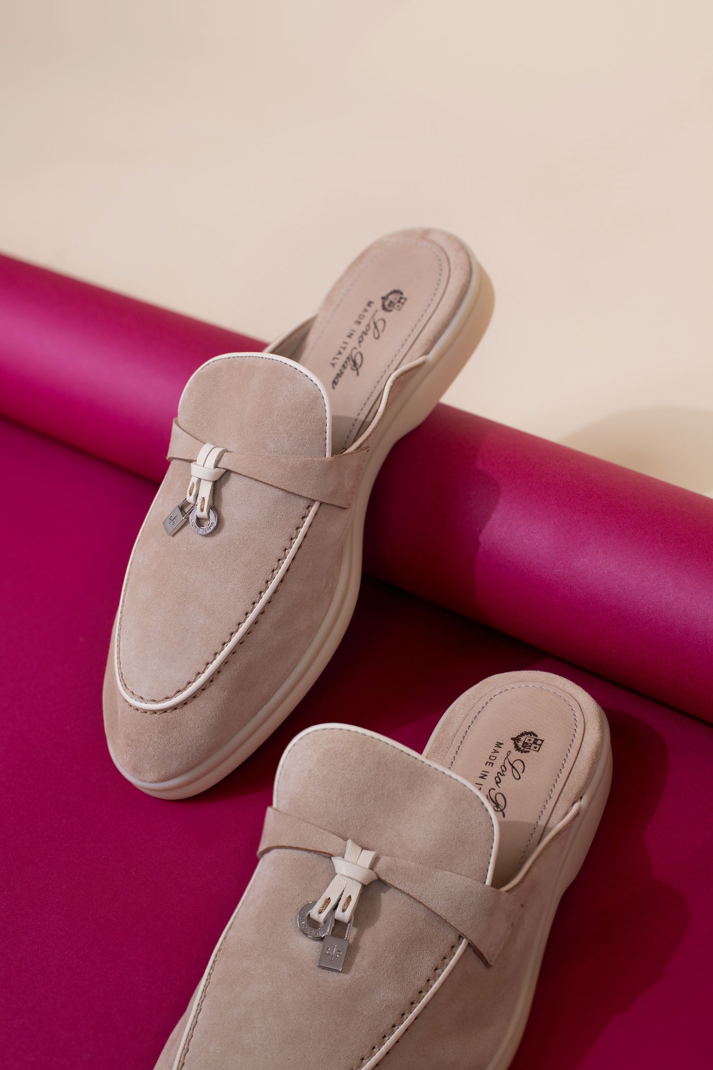 Loro Piana Babouche Loafers in Pink Sand & Peanut Butter