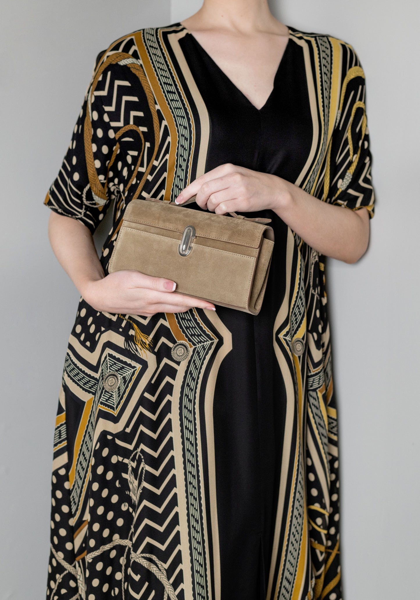 Savette Top Handle Bag in Suede Beige