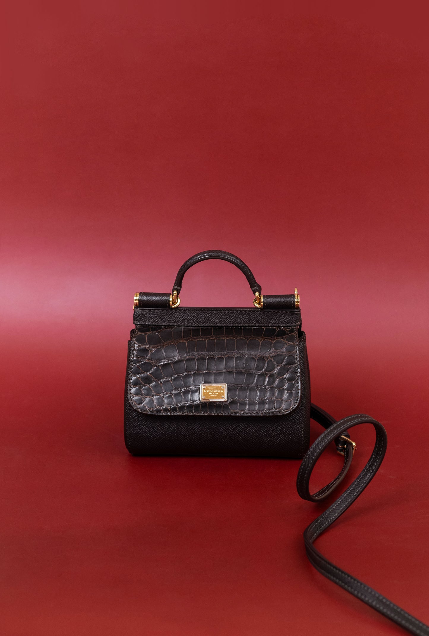 Dolce & Gabbana Crocodile Dark Brown Micro Miss Sicily Bag