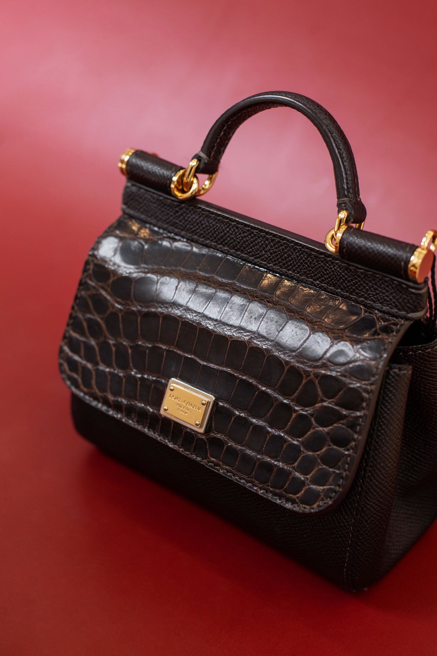 Dolce & Gabbana Crocodile Dark Brown Micro Miss Sicily Bag