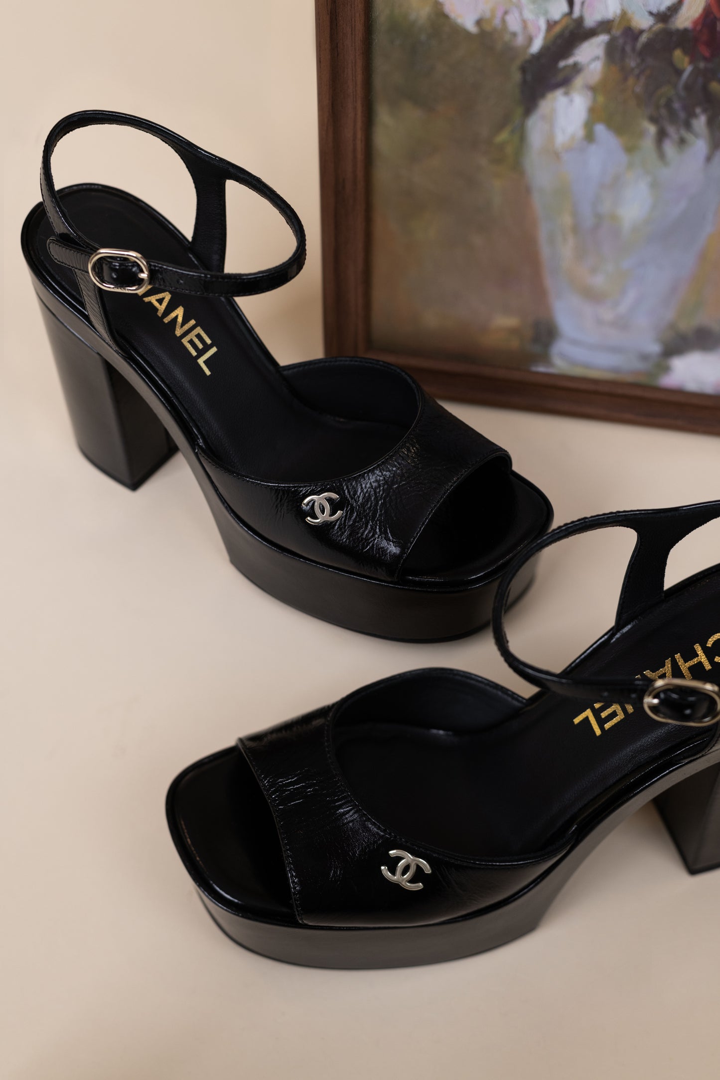 Chanel Black Platform Sandals