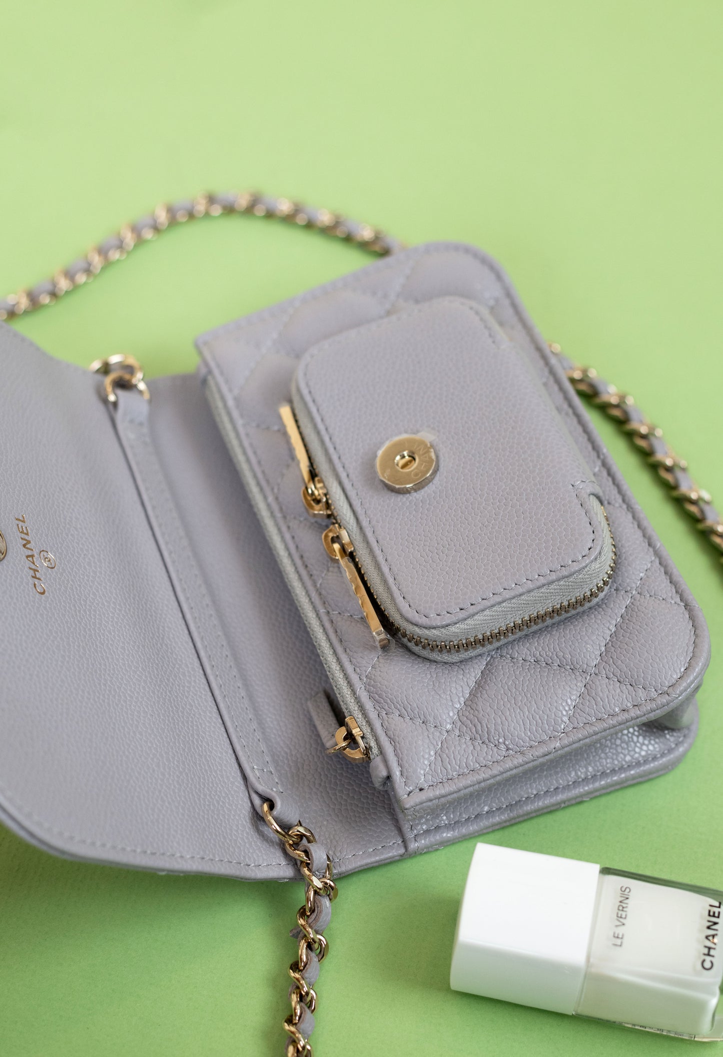 Chanel Wallet on Chain with Top Handle in Lavender
