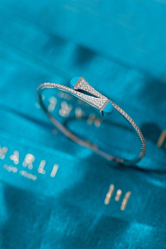Marli Cleo White Gold Diamond Slim Slip-On Bracelet in Turquoise