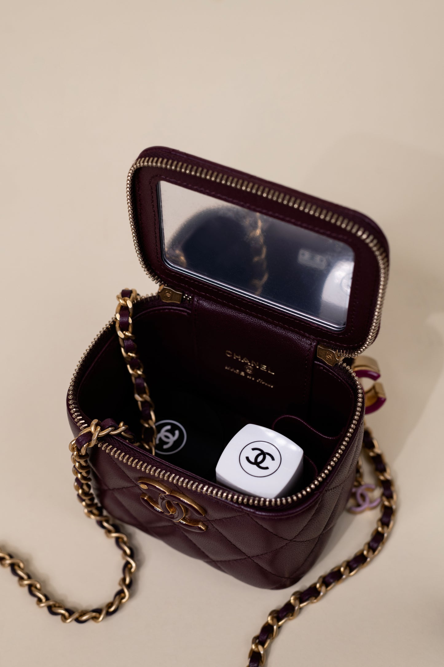 Chanel Small Burgundy CC Vanity with Chain
