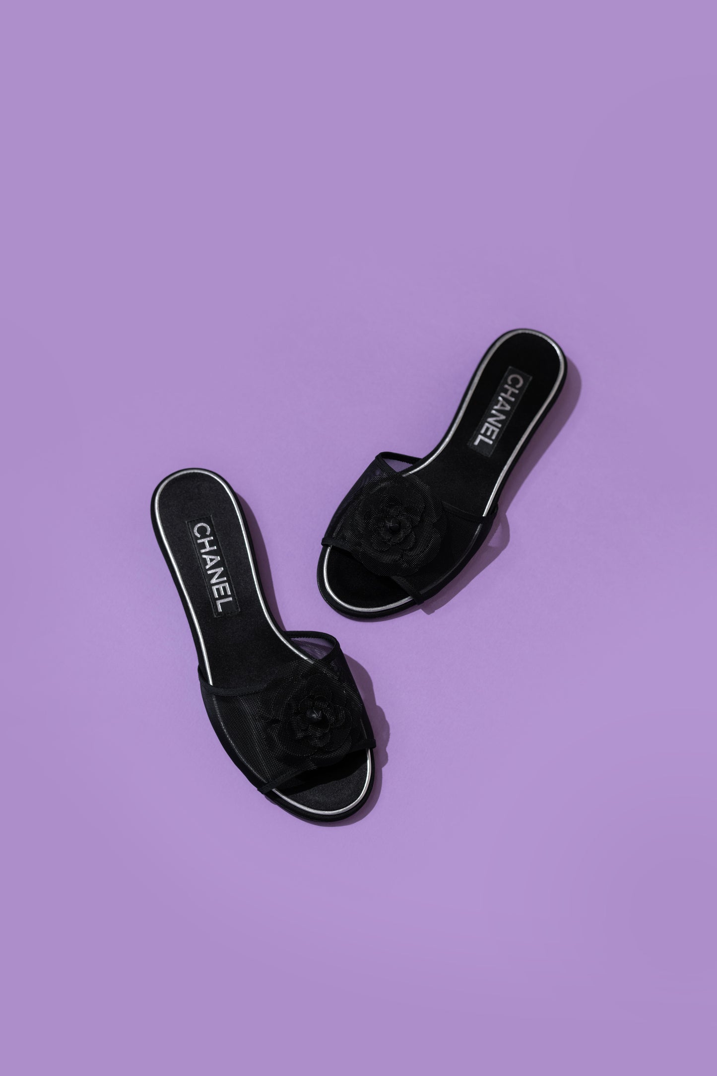 Chanel Black Rose Mesh Sandals