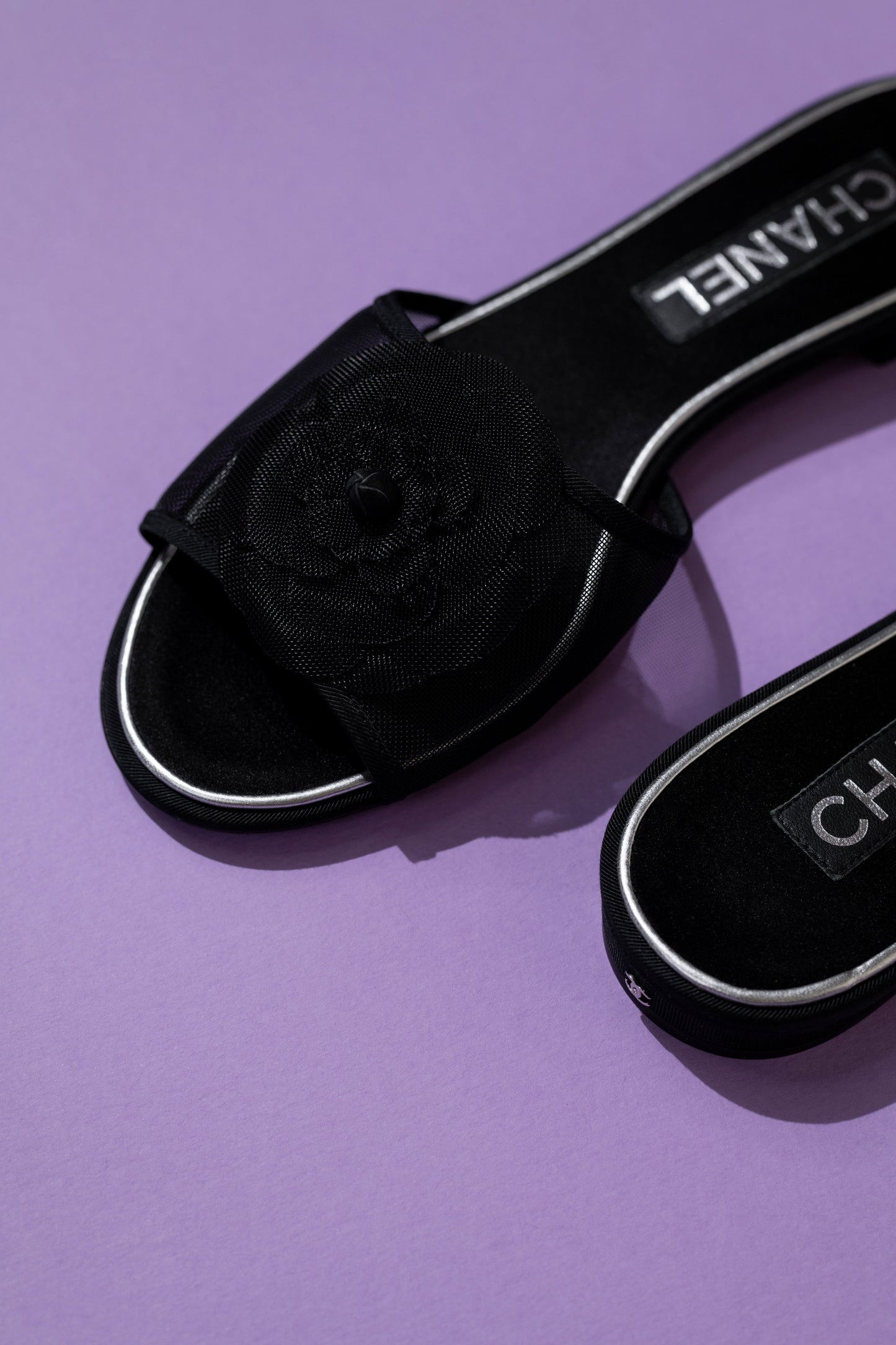 Chanel Black Rose Mesh Sandals